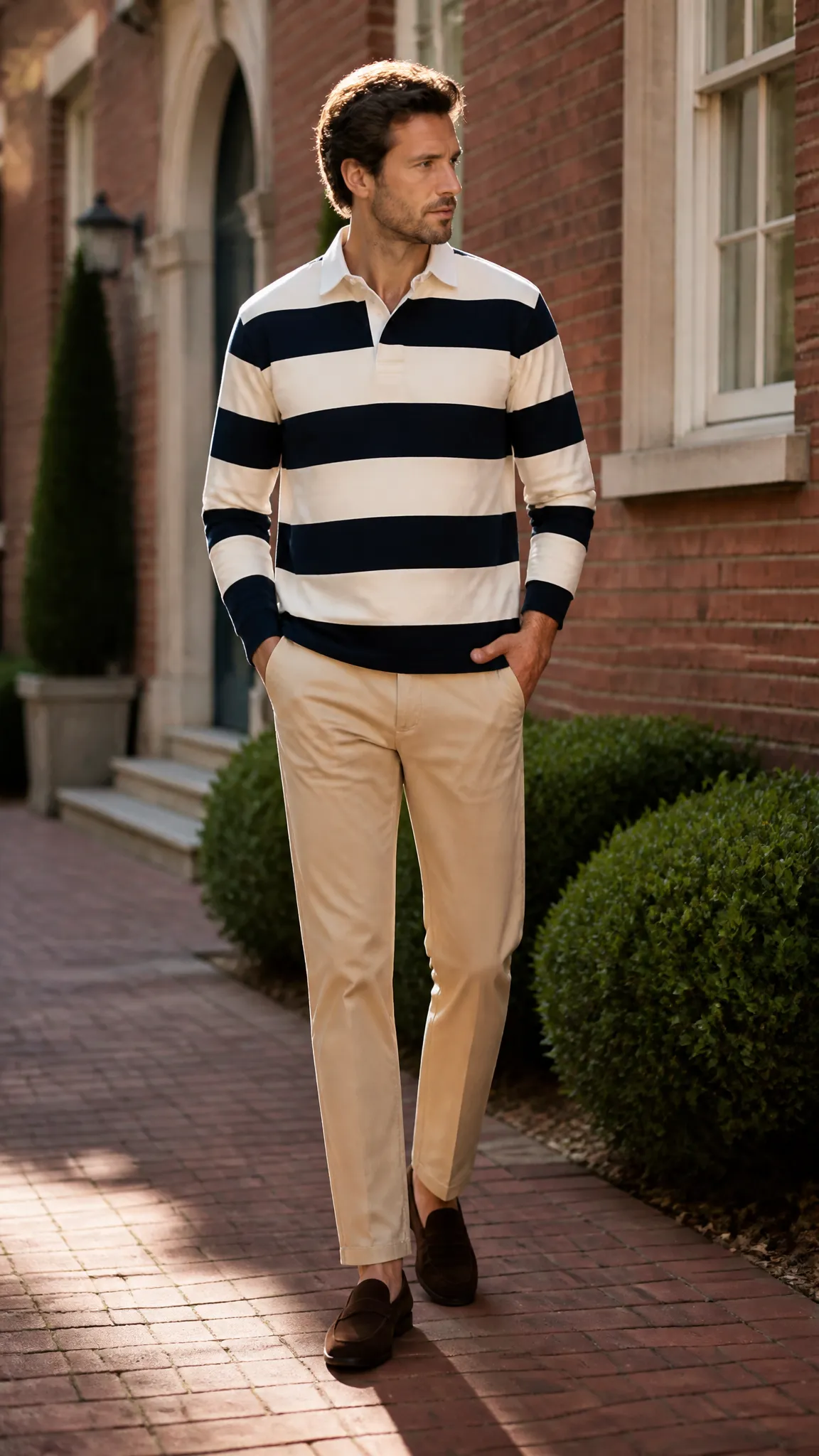 The Classic Navy-and-White Striped Rugby Shirt