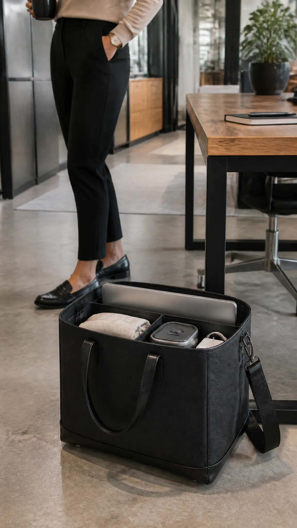 Professional Work Tote With Crossbody Strap