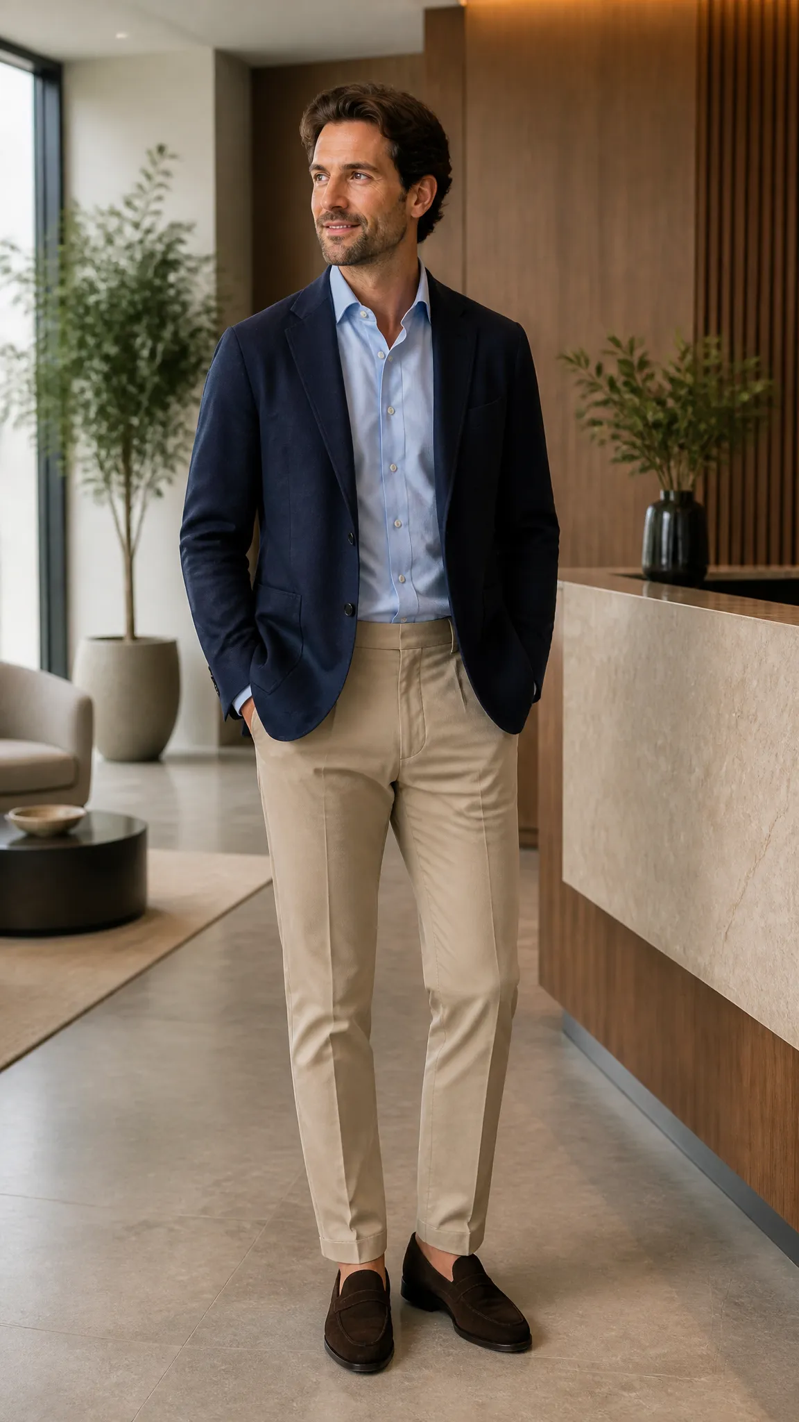 Navy Blazer With Khaki Chinos