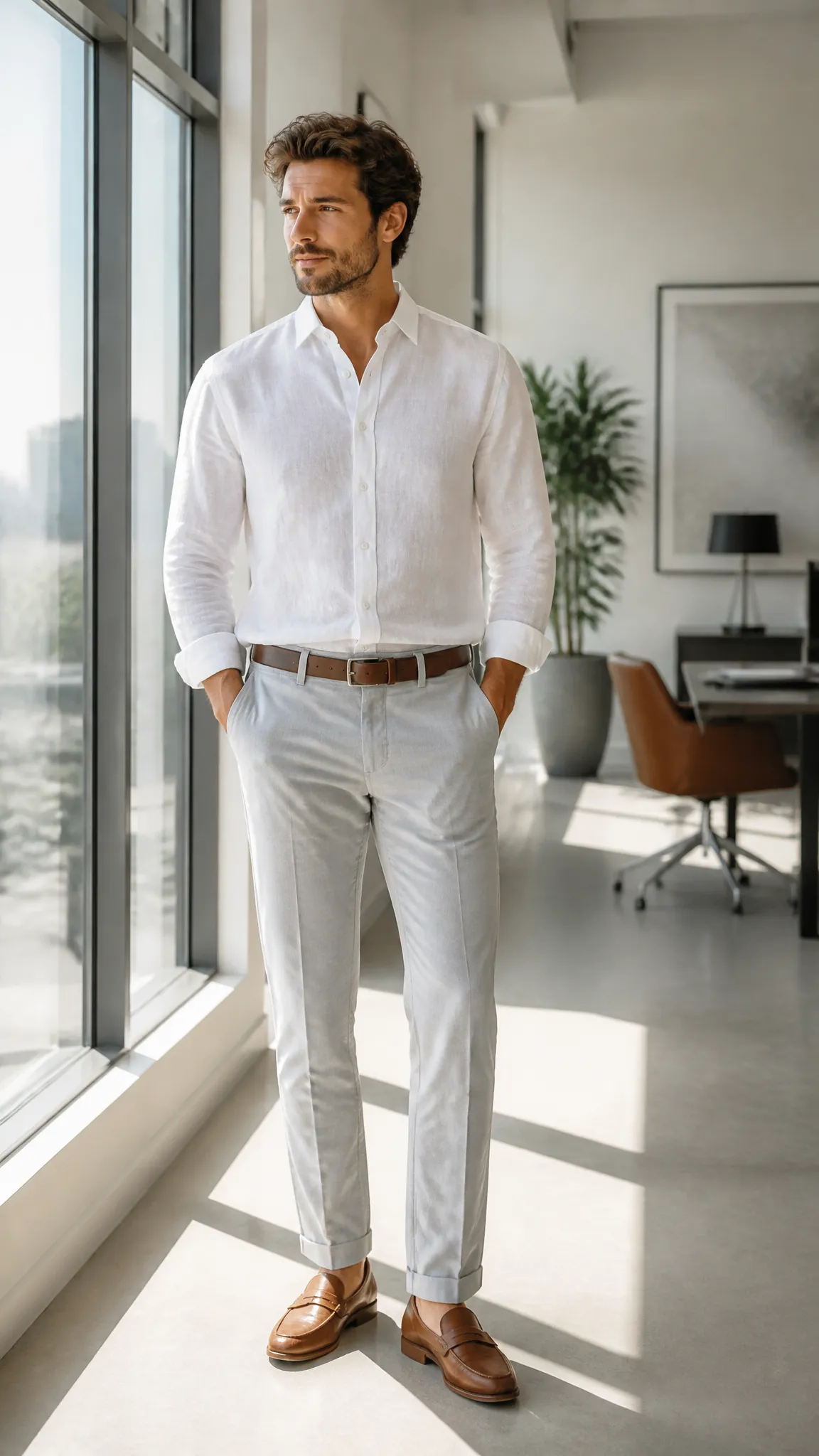 Linen Shirt With Light-Gray Chinos