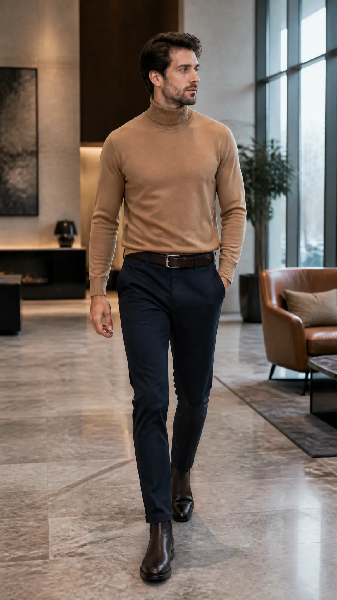 Turtleneck With Navy Chinos