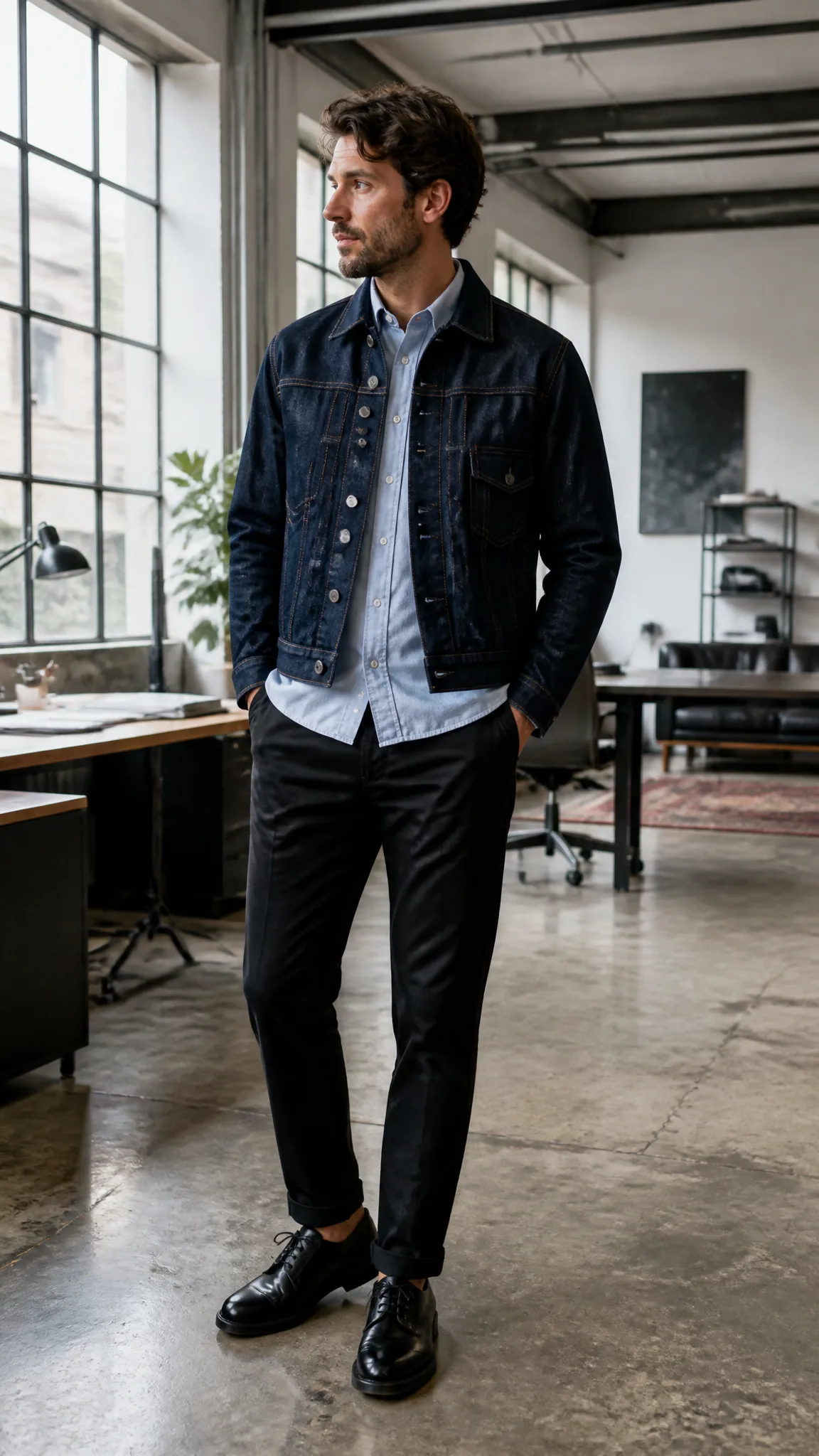 Denim Jacket With Black Chinos
