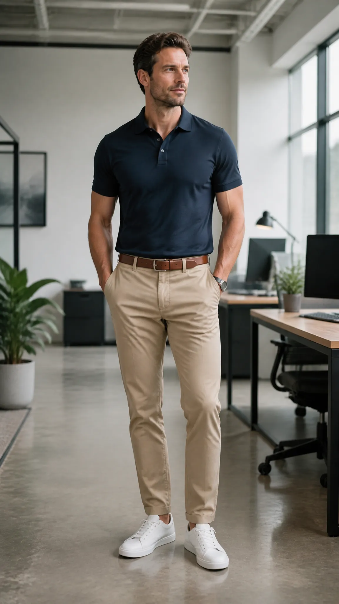 Minimal Sneakers With Tapered Chinos