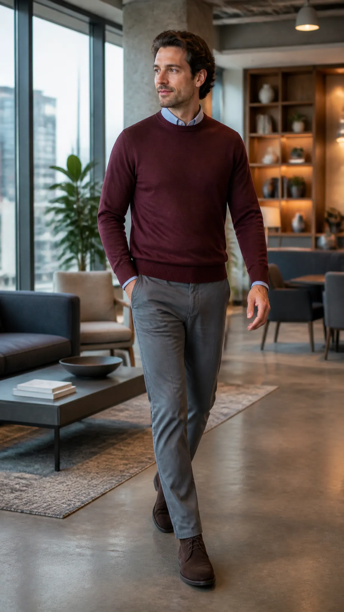 Merino Sweater With Gray Chinos