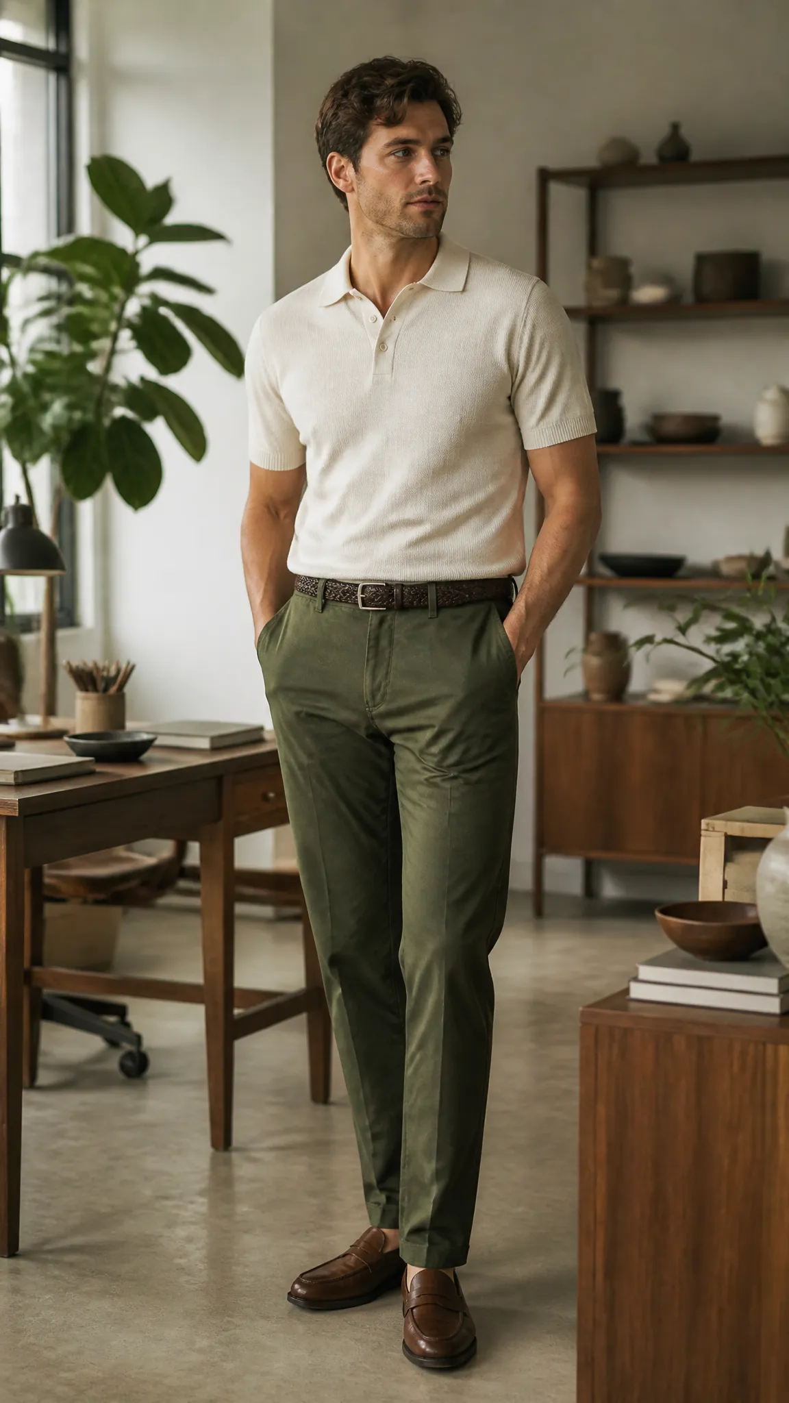 Knit Polo With Olive Chinos