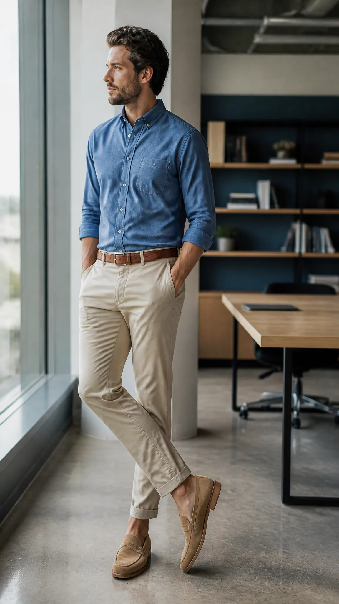 Chambray Shirt With Stone Chinos