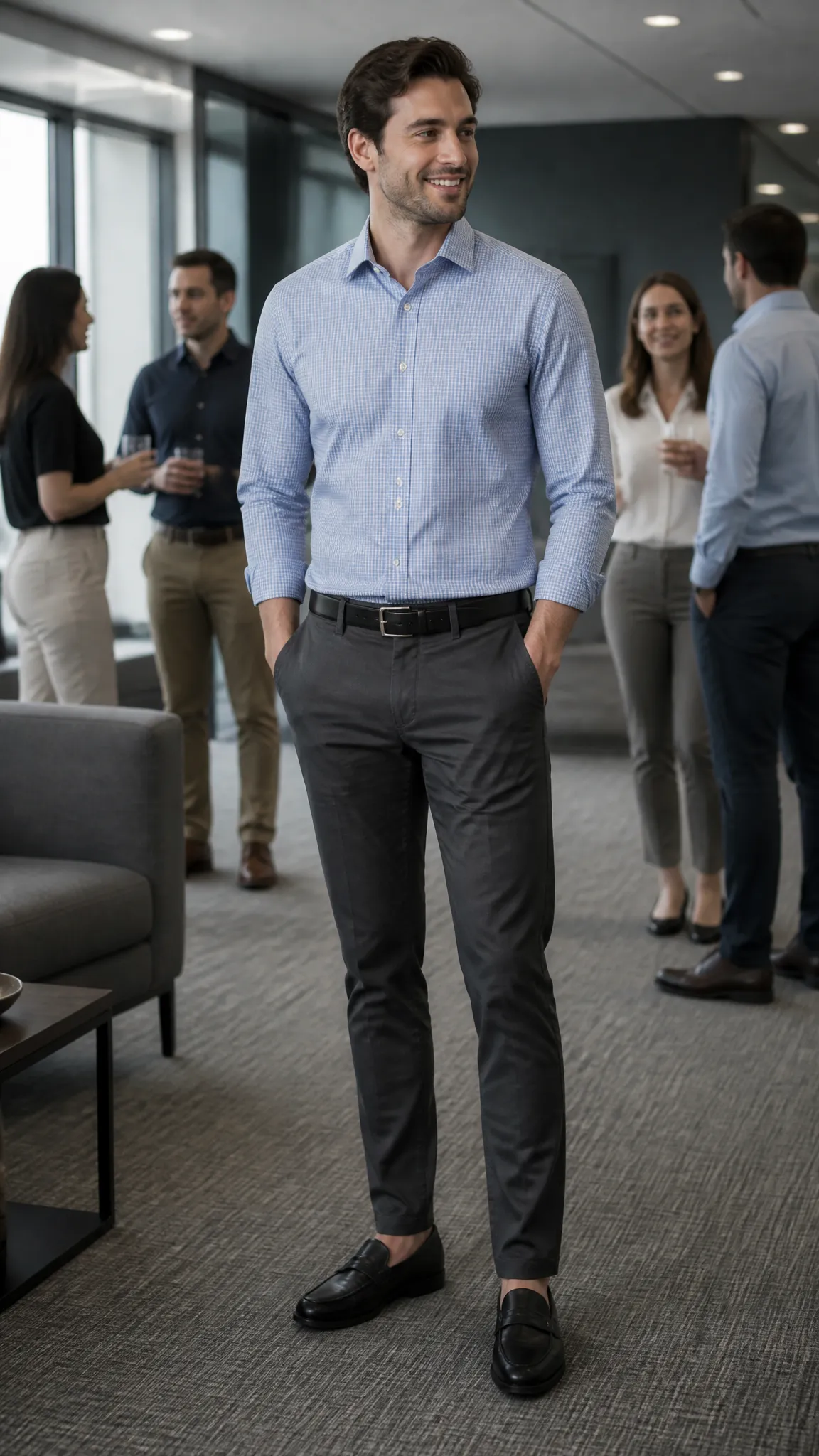 Patterned Shirt With Charcoal Chinos