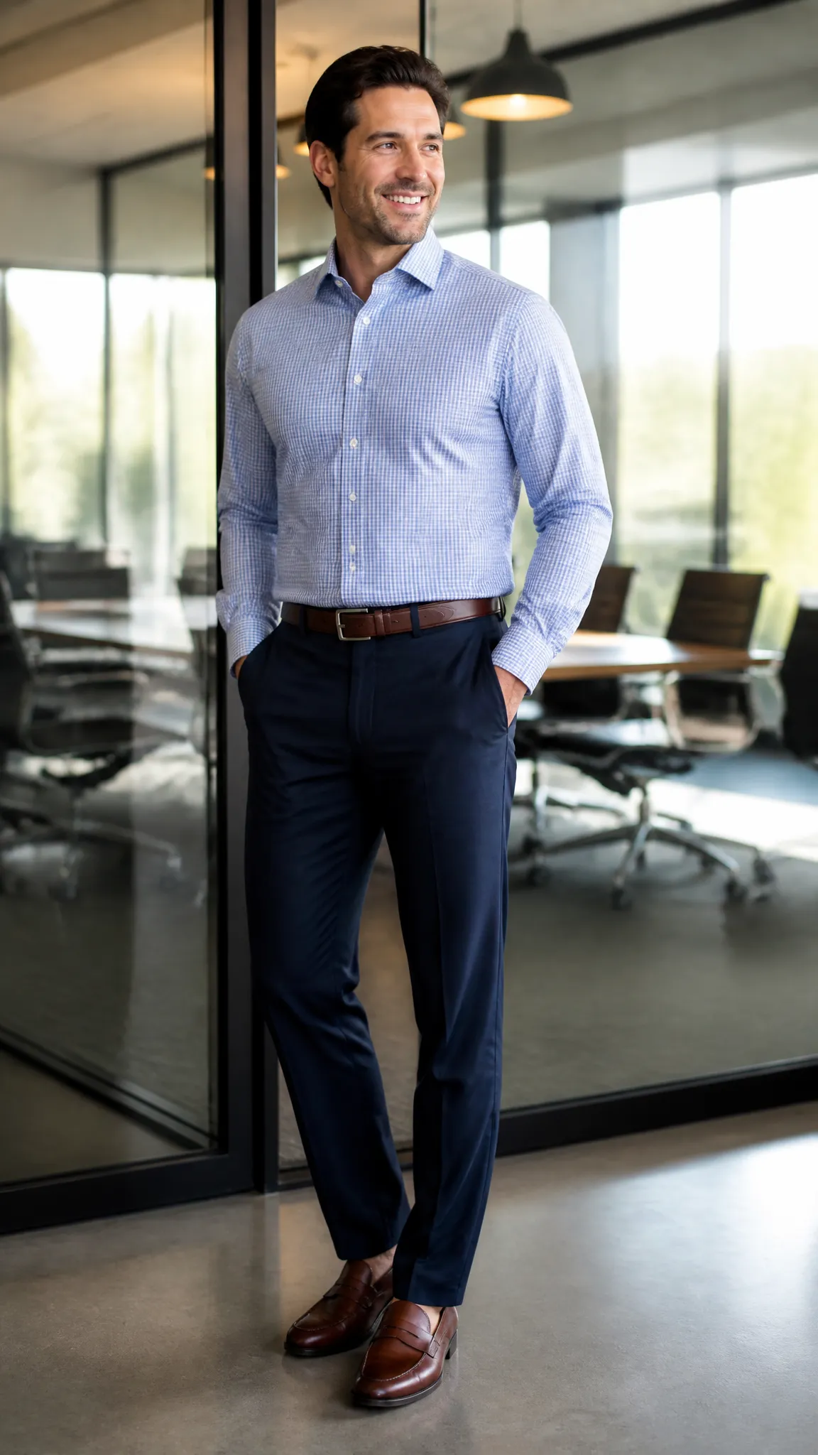 Patterned Shirt and Solid Dress Pants