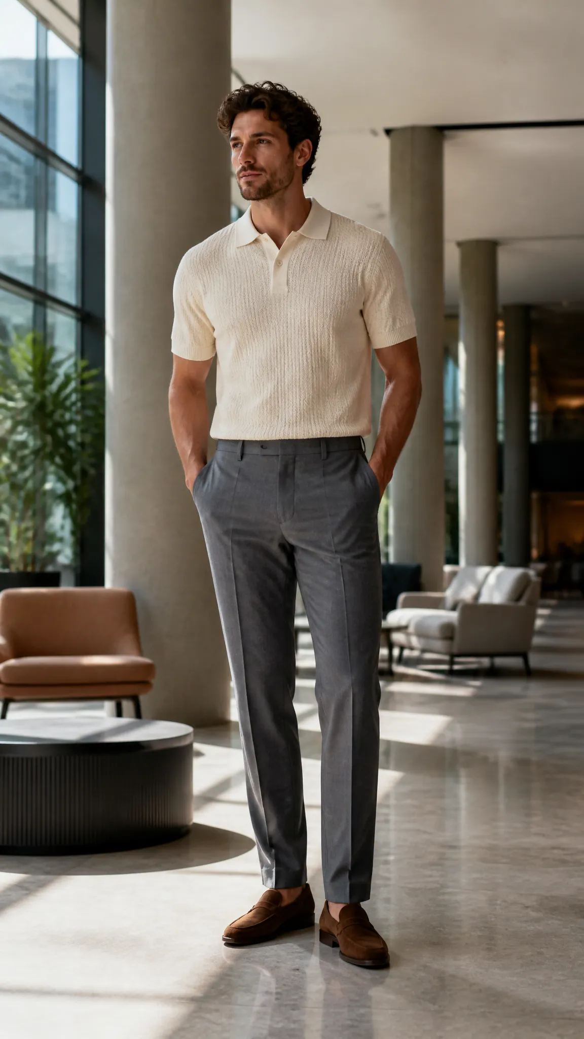 Knit Polo and Tailored Trousers