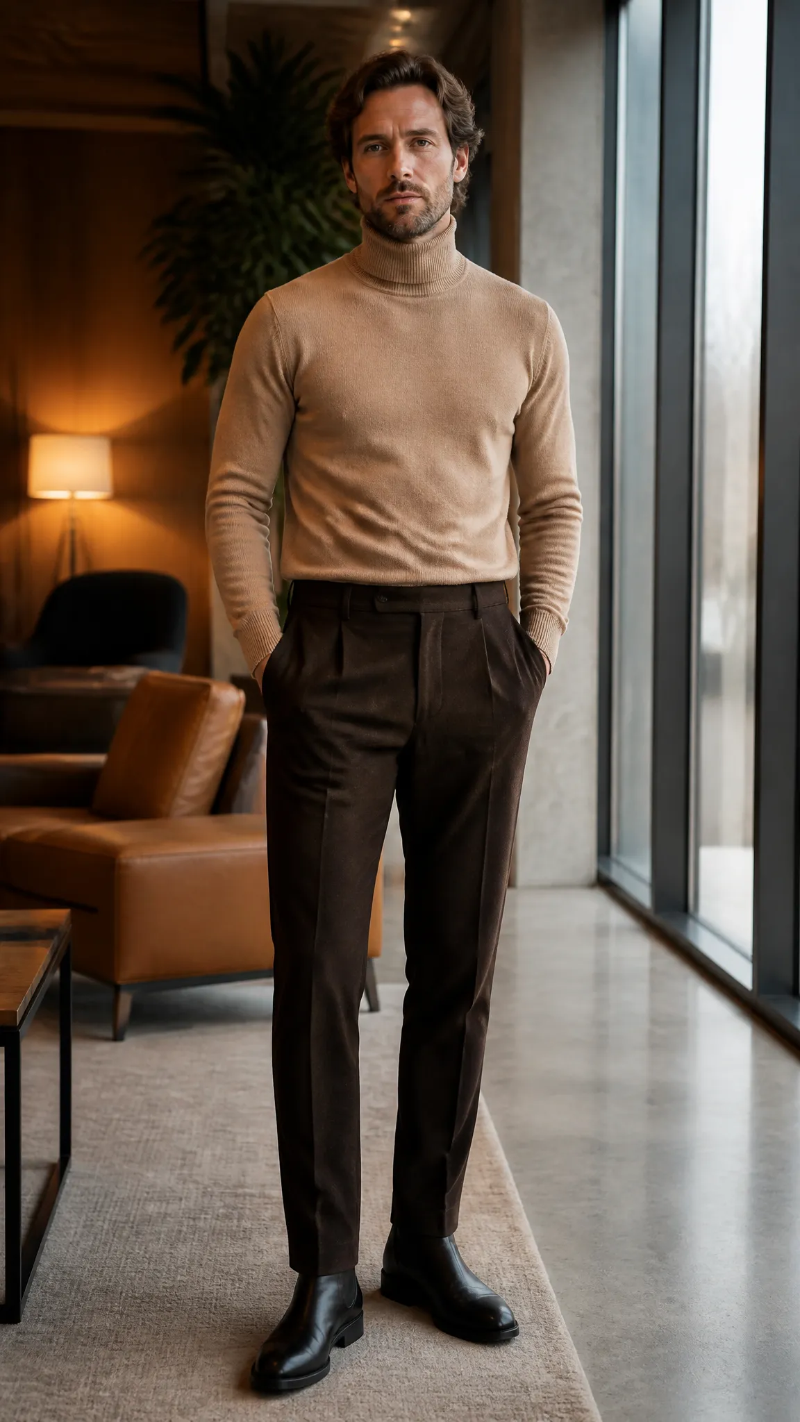 Turtleneck and Tailored Pants