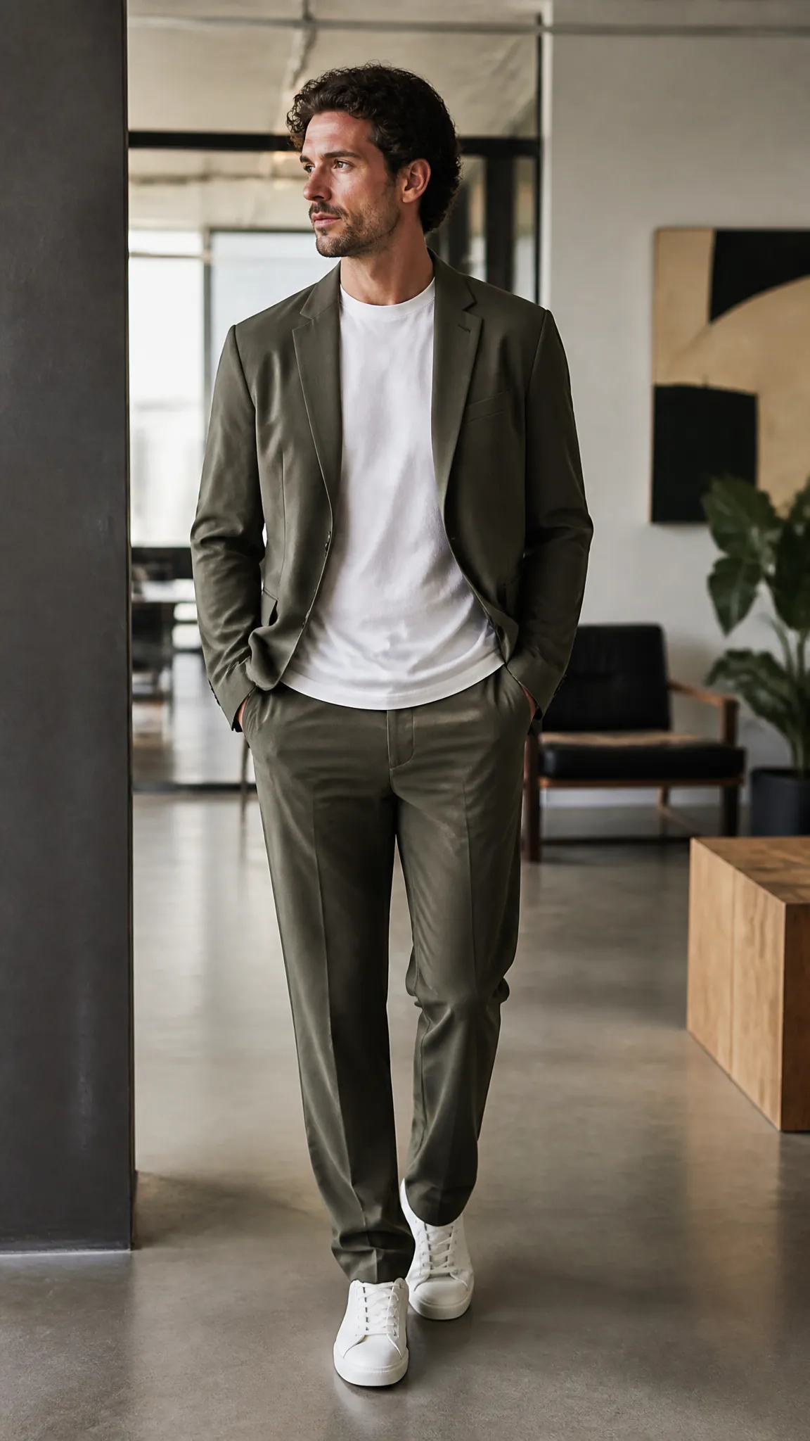 Casual Suit with a Crewneck T-Shirt