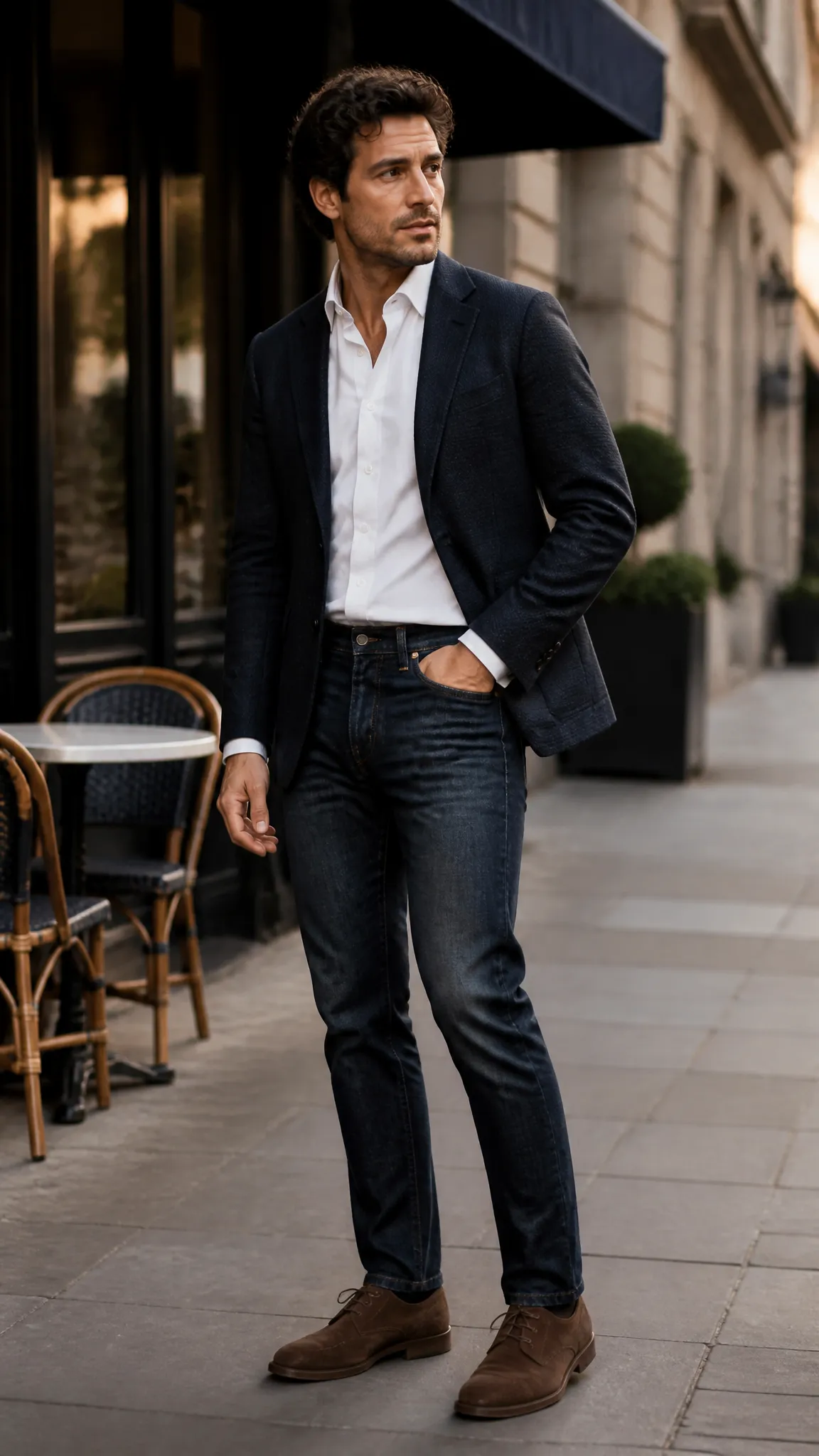 Unstructured Navy Blazer With Jeans