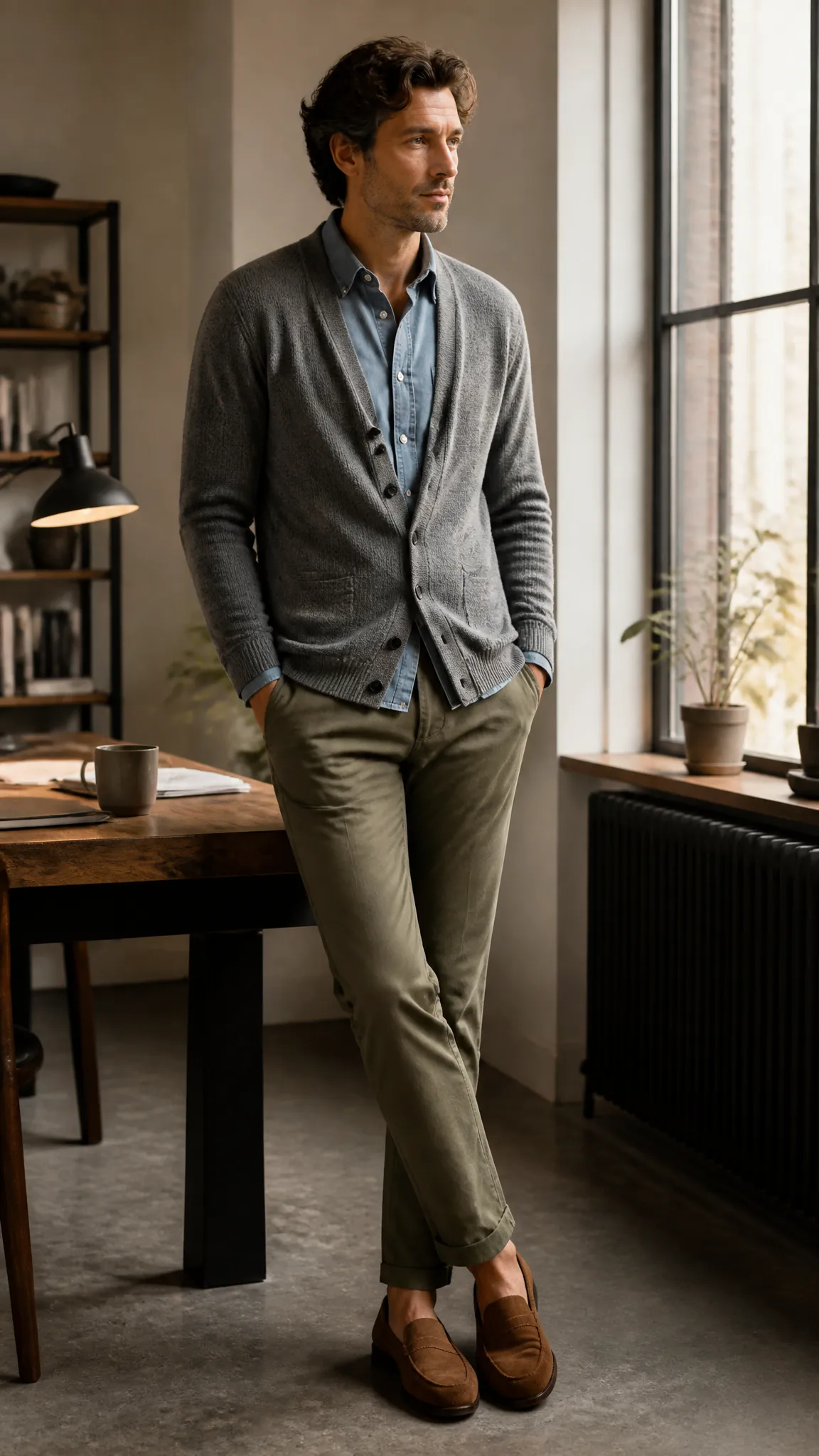 Cardigan With a Chambray Shirt