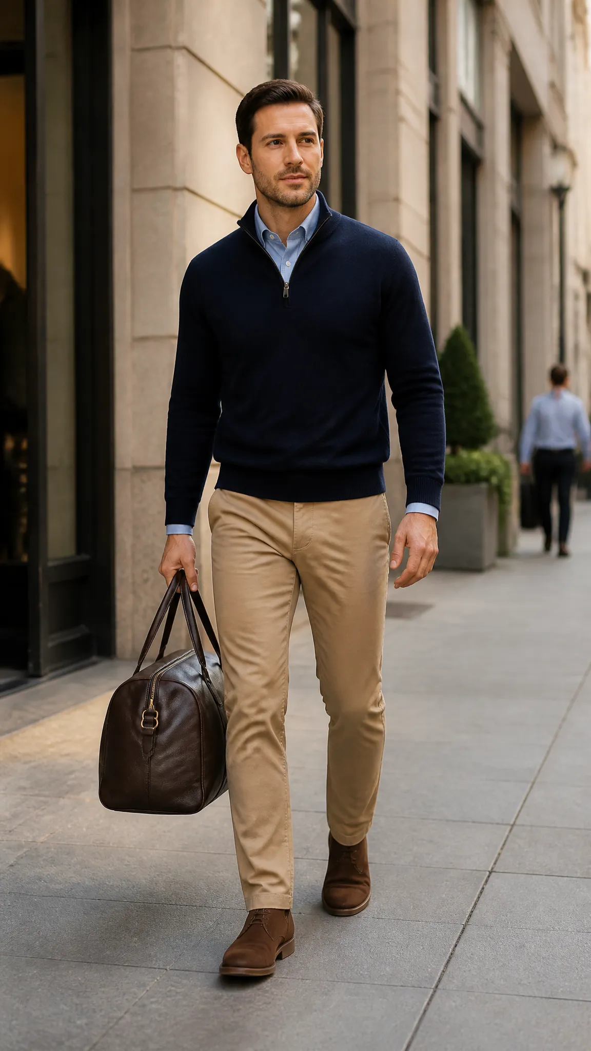 Quarter-Zip Sweater With Five-Pocket Pants