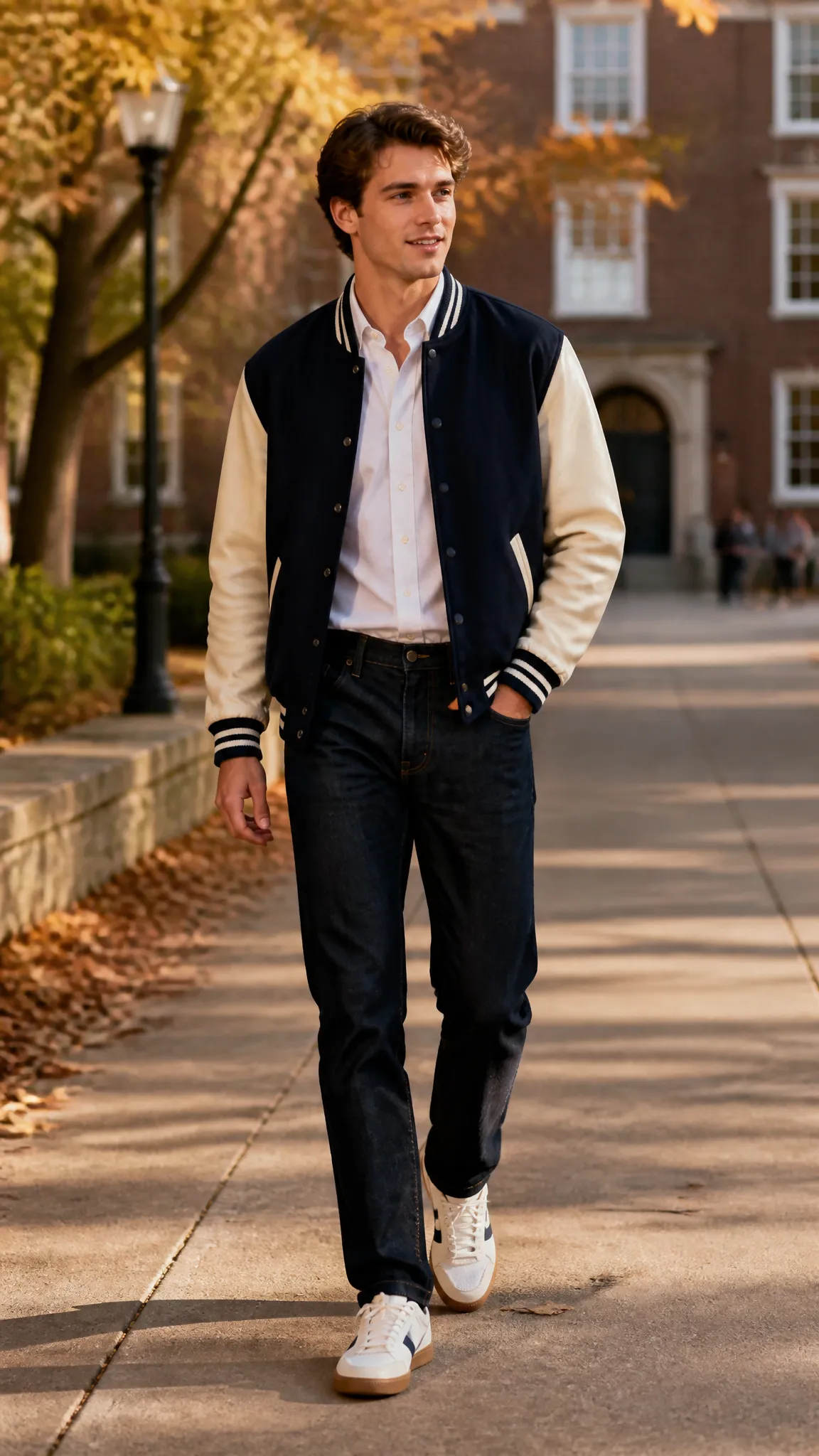 Varsity Jacket With an Oxford Shirt