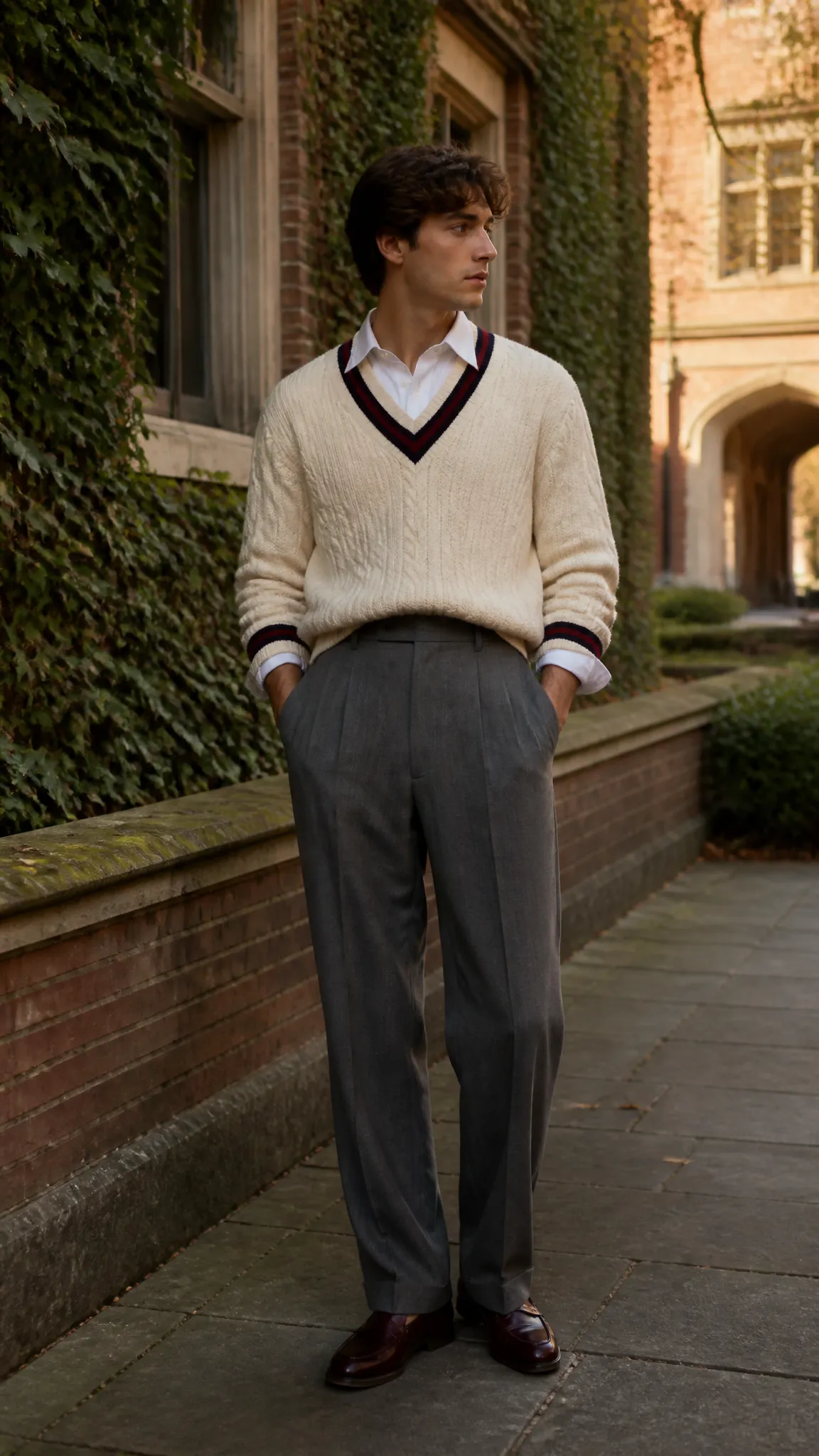 Cricket Sweater With Pleated Trousers