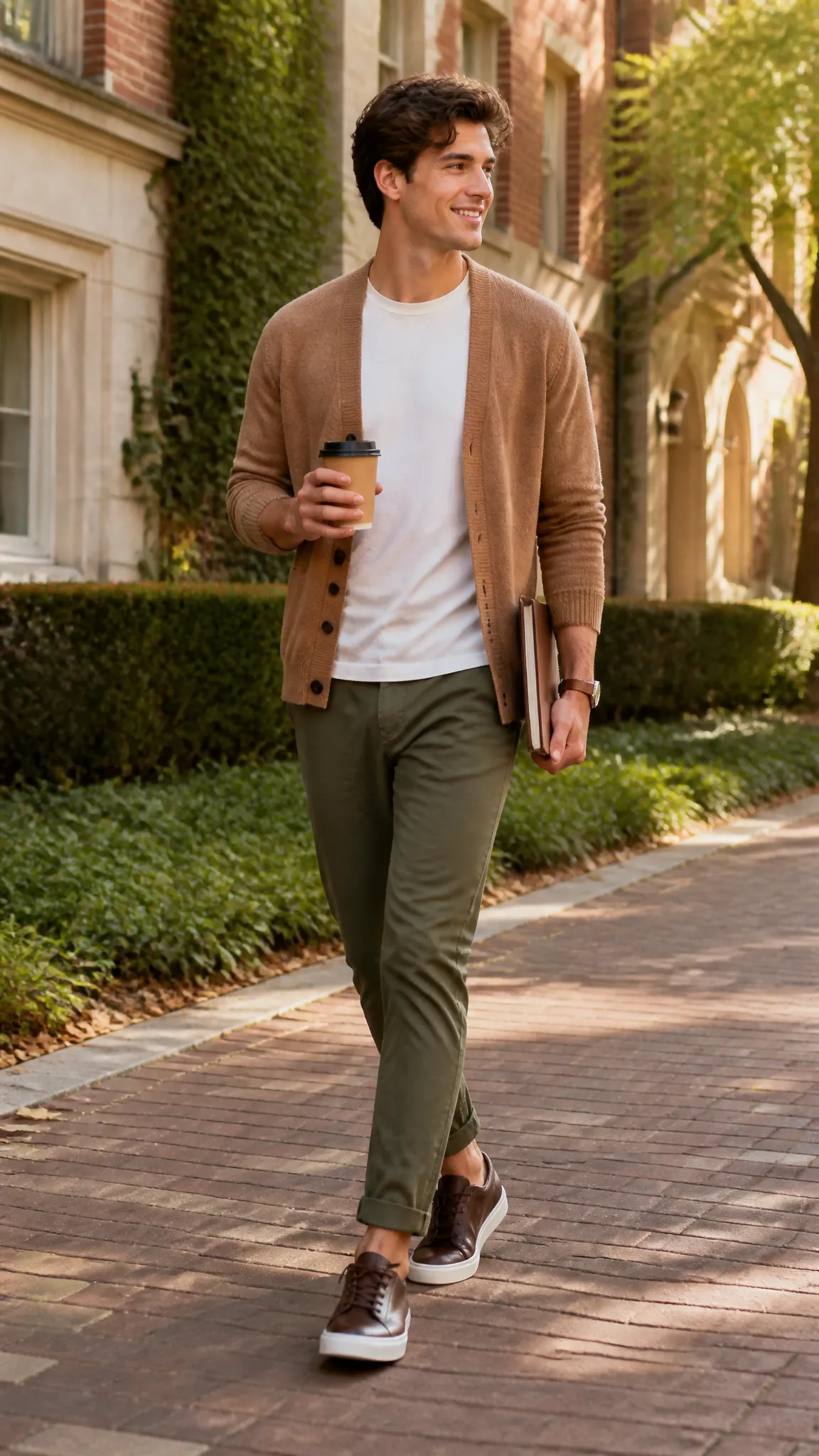 Cardigan With a T-Shirt and Chinos