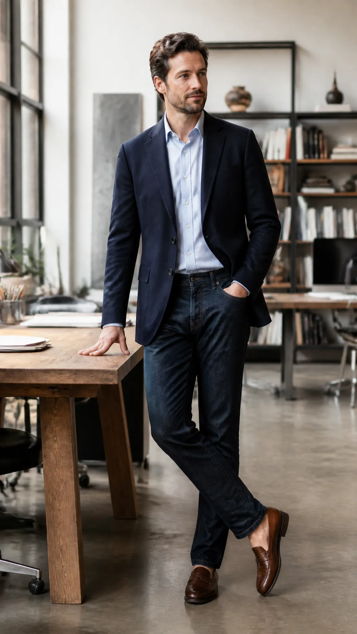 Unstructured Blazer and Dark Jeans