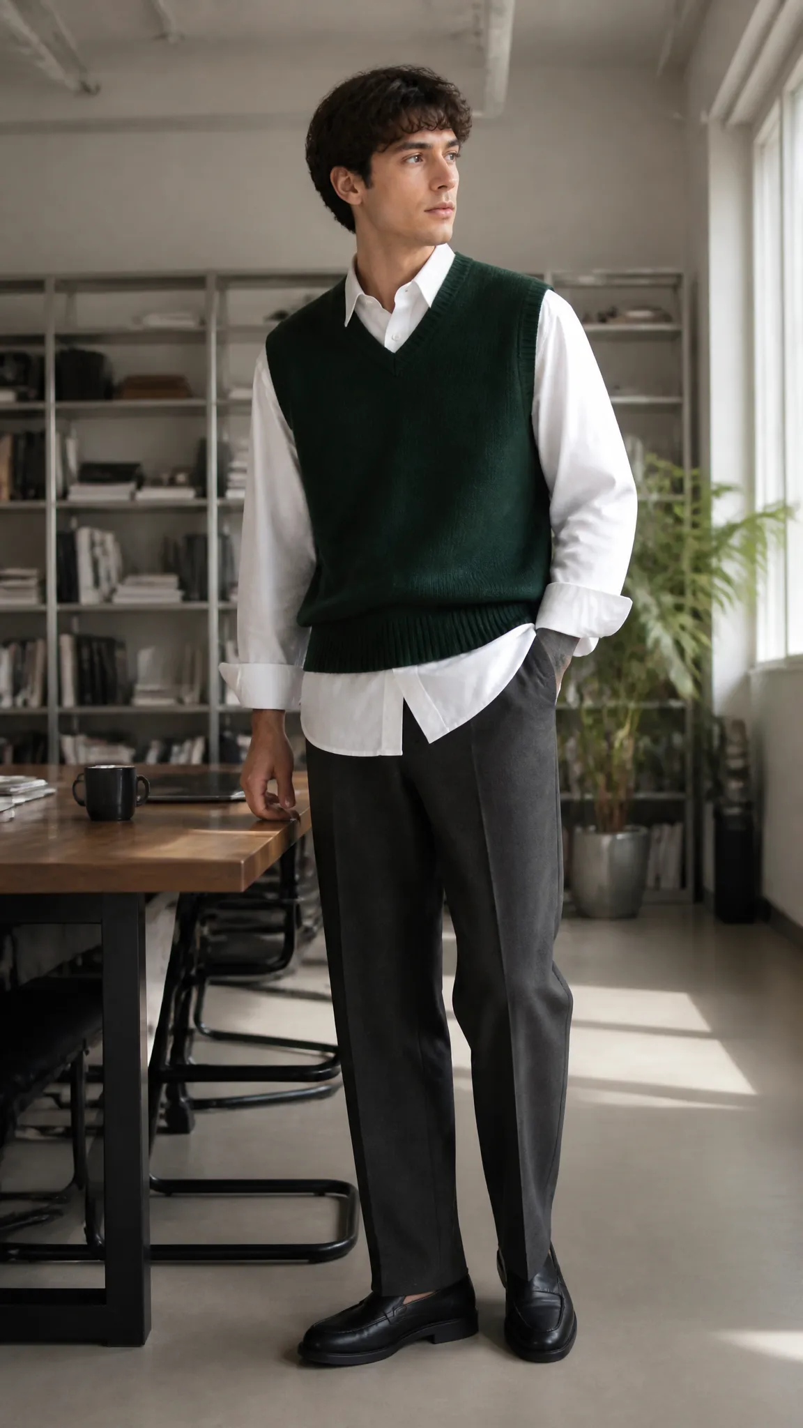 Sweater Vest and Loose Shirt