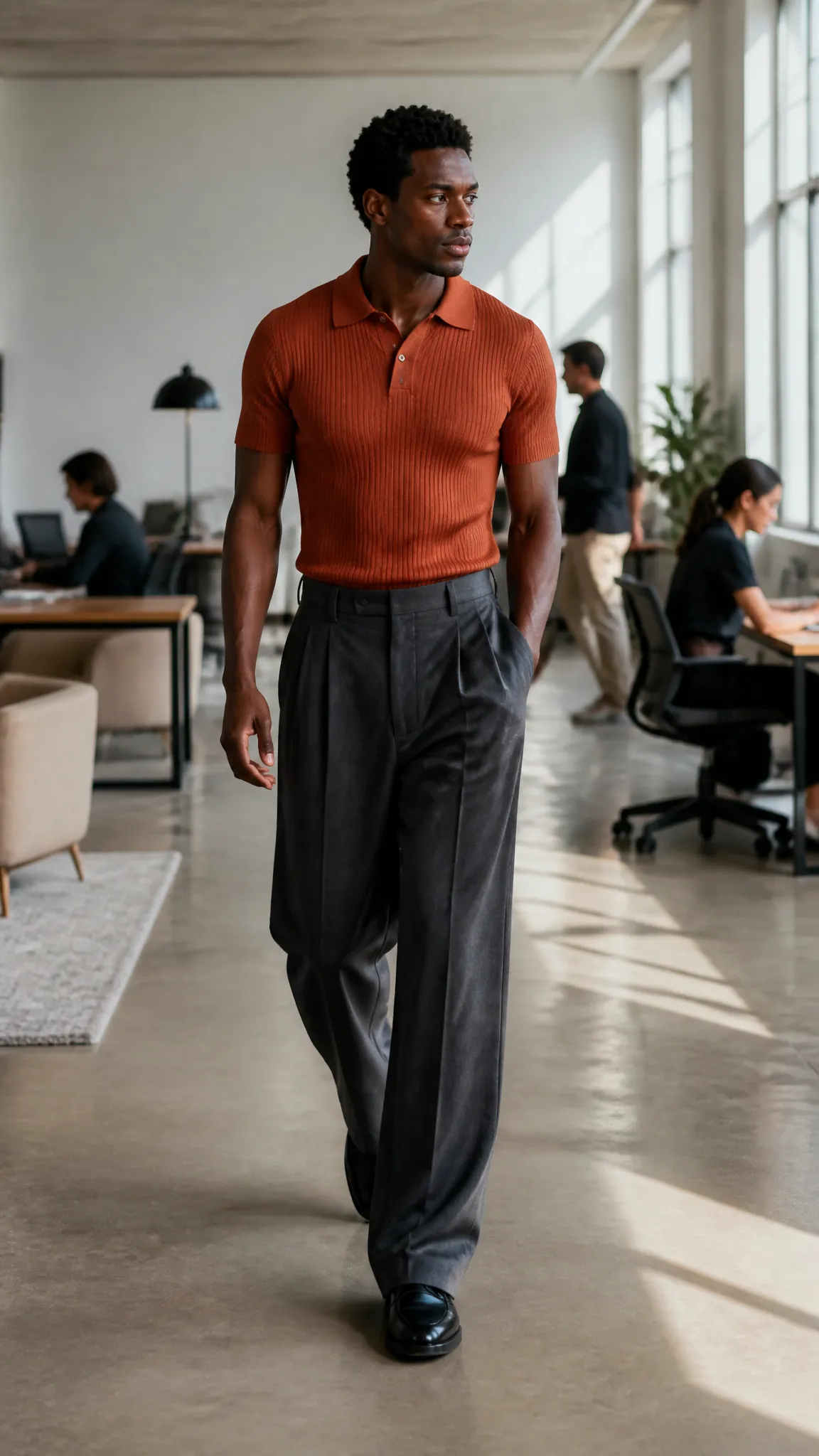 Knit Polo and Wide-Leg Pants