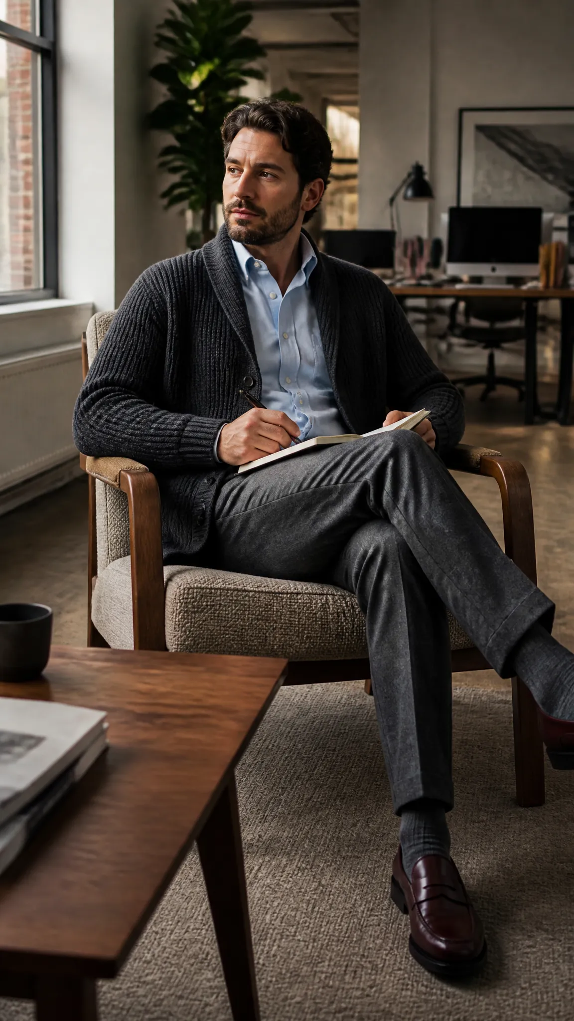 Cardigan and Oxford Shirt