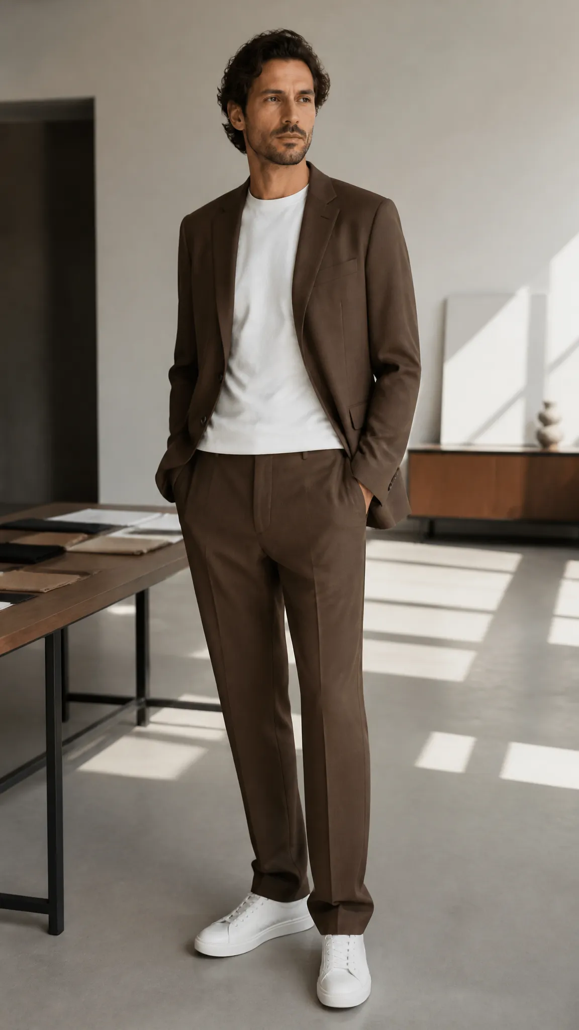 Relaxed Suit and Clean T-Shirt