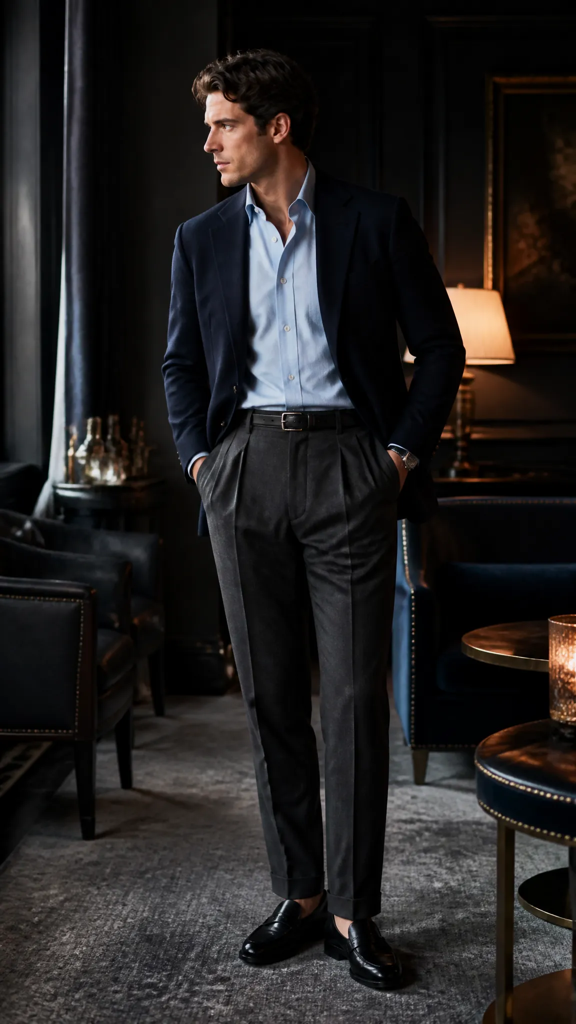 Navy Blazer With Charcoal Trousers