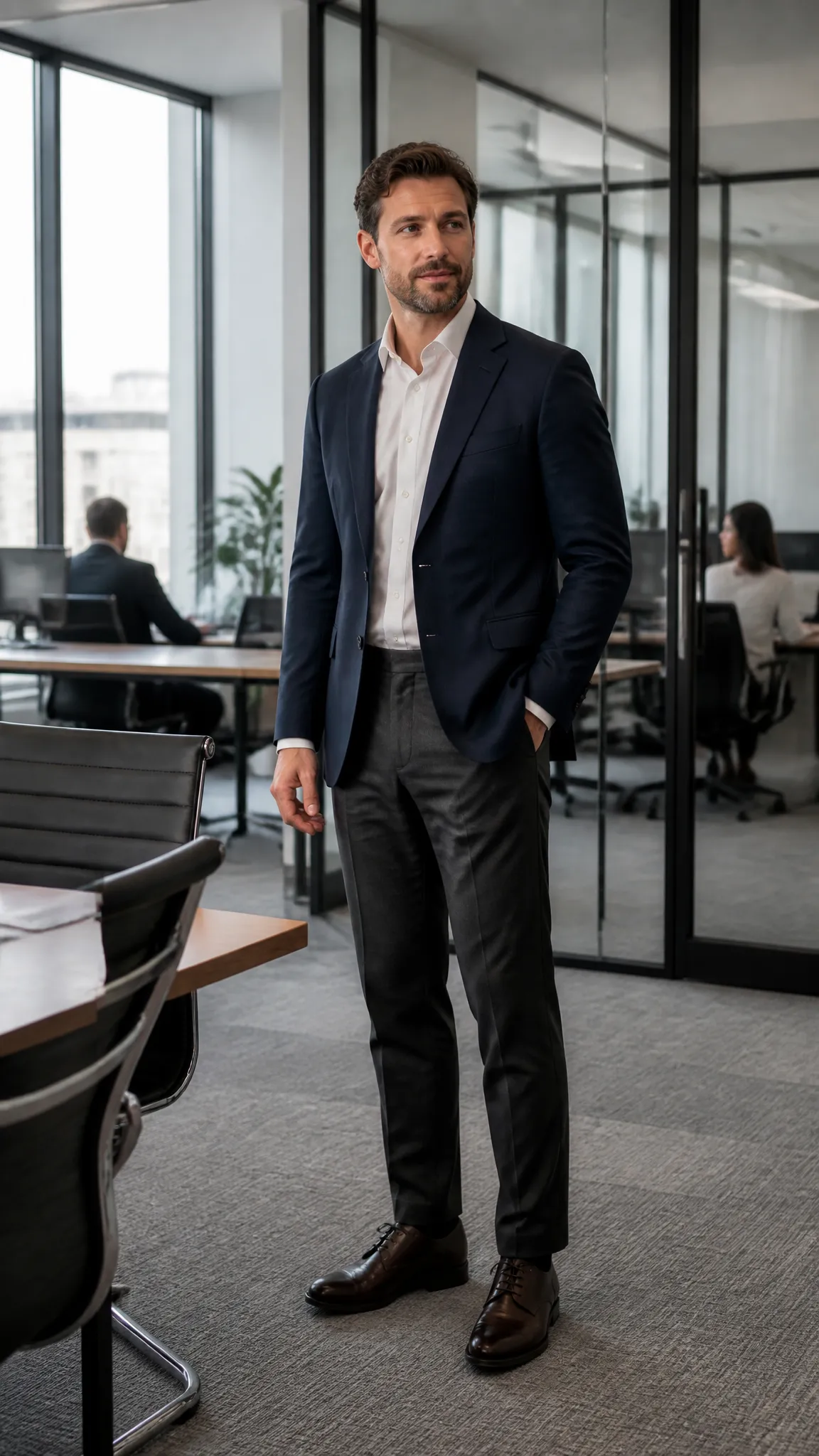 Charcoal Trousers With a Navy Blazer