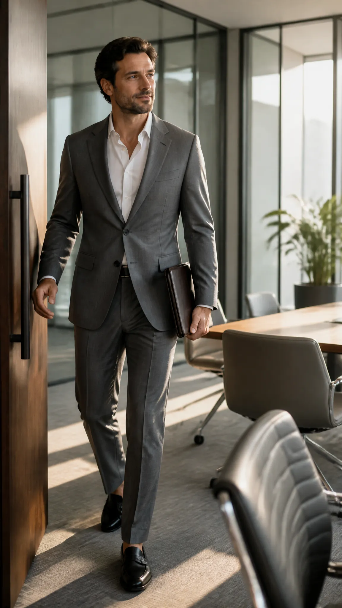 Gray Suit With an Open-Collar Shirt