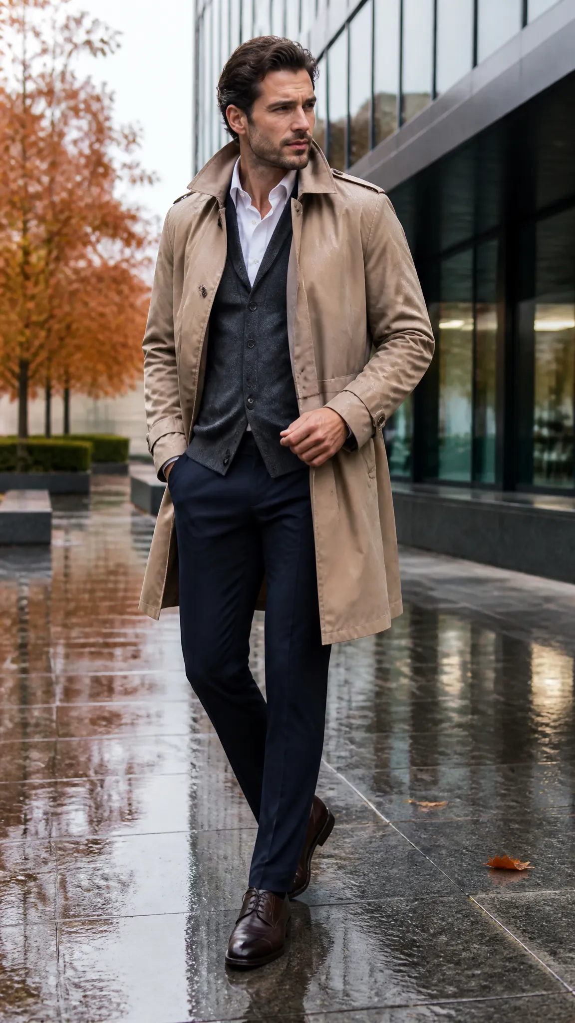 Trench Coat Over Business Casual Layers