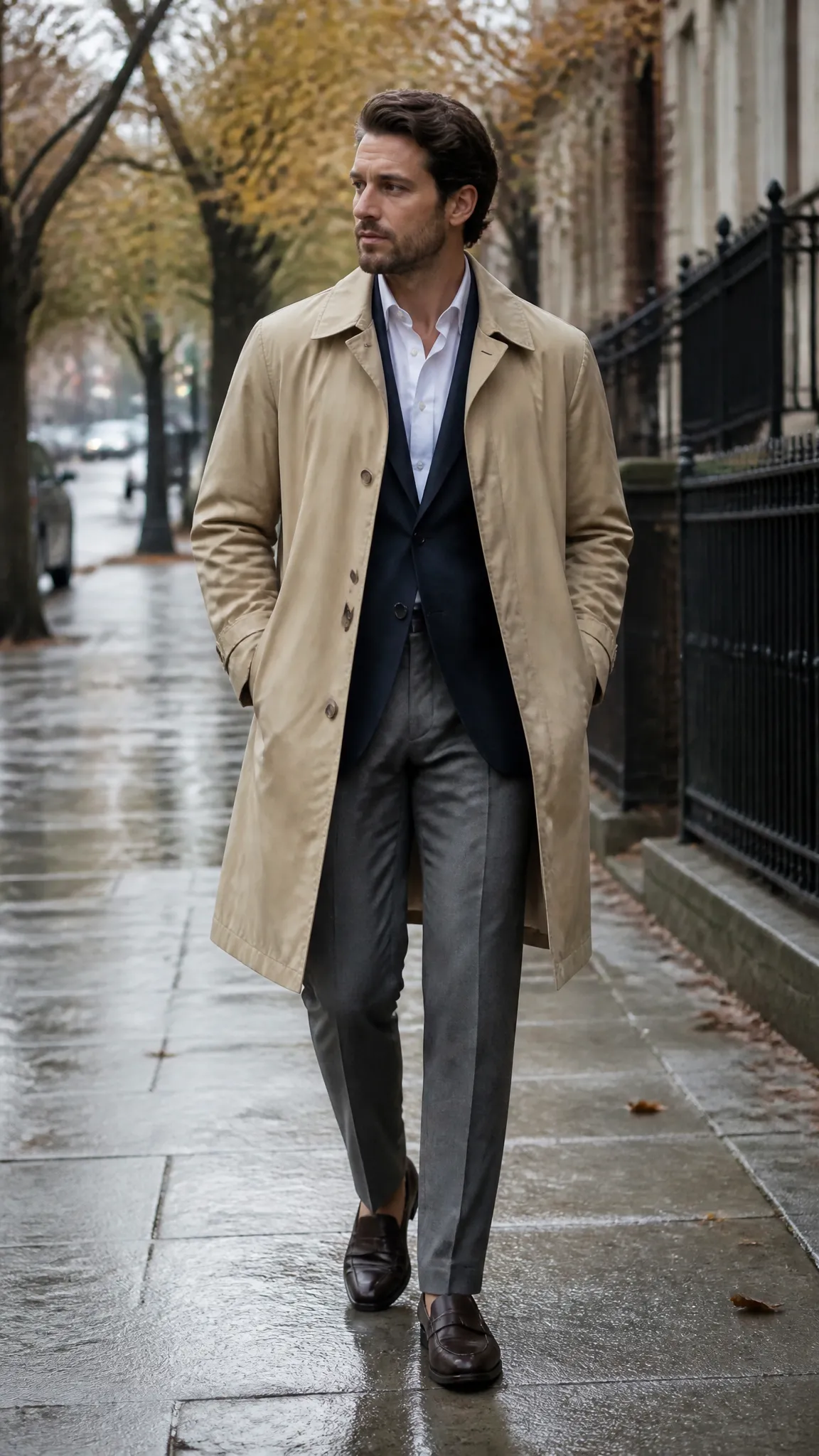 Mac Coat Over a Blazer and Oxford Shirt