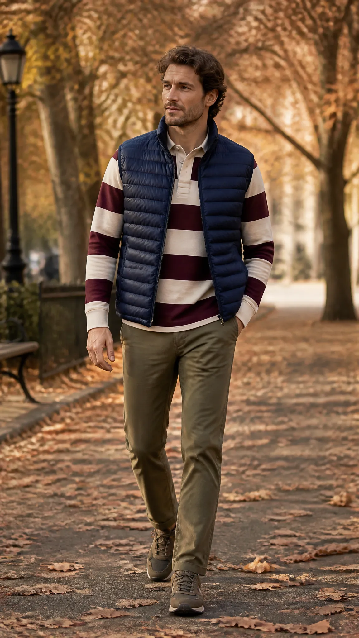Quilted Vest Over a Rugby Shirt