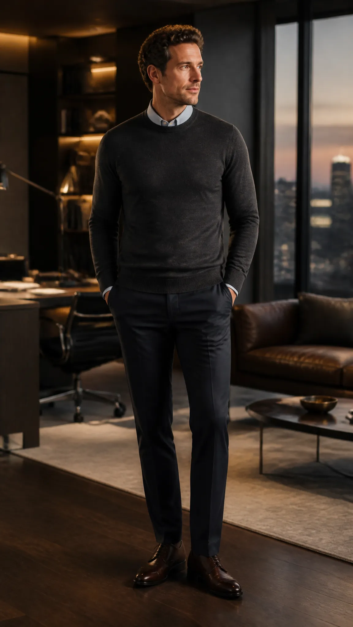 Merino Sweater Over a Button-Down