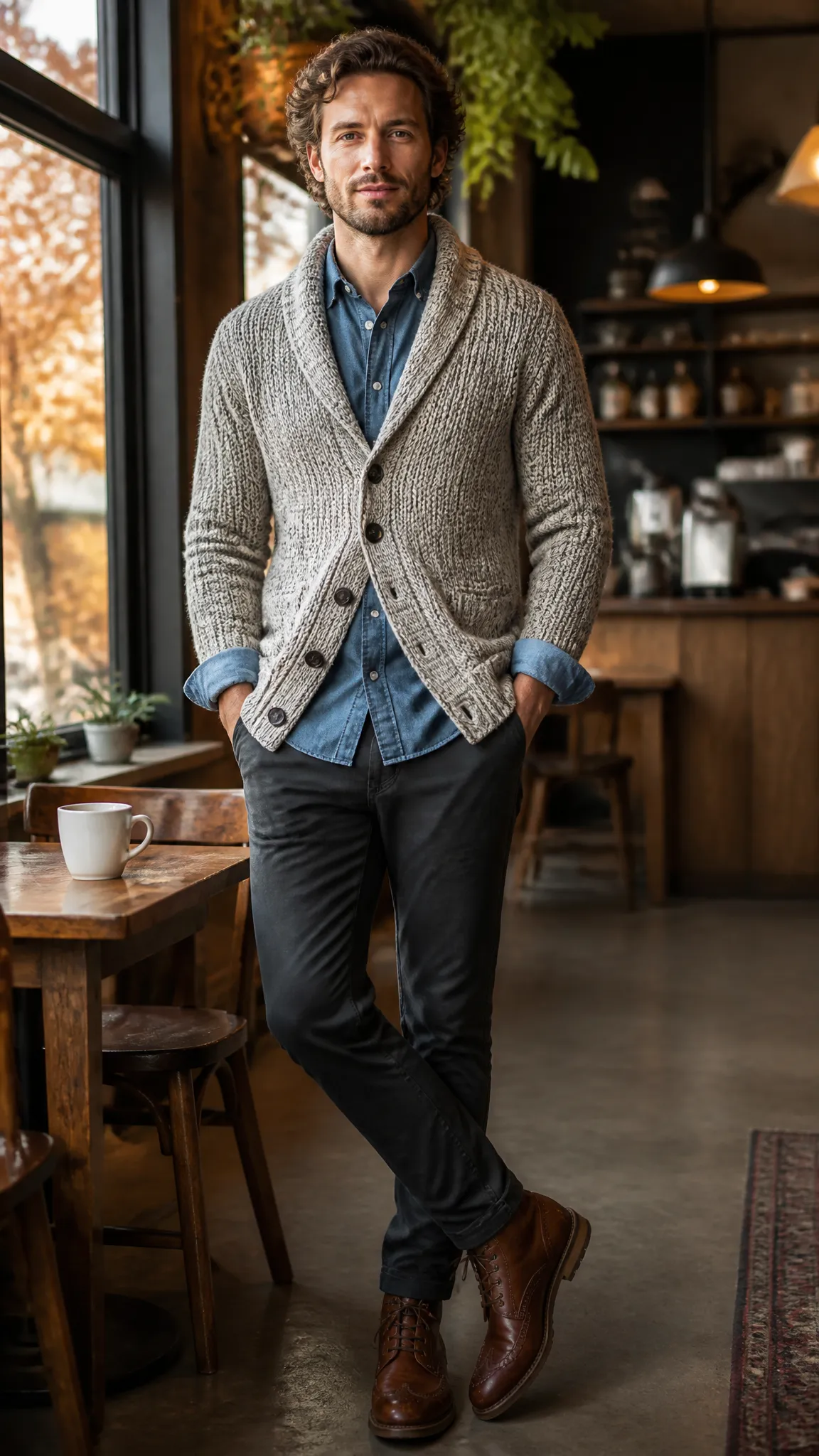 Cardigan With a Chambray Shirt