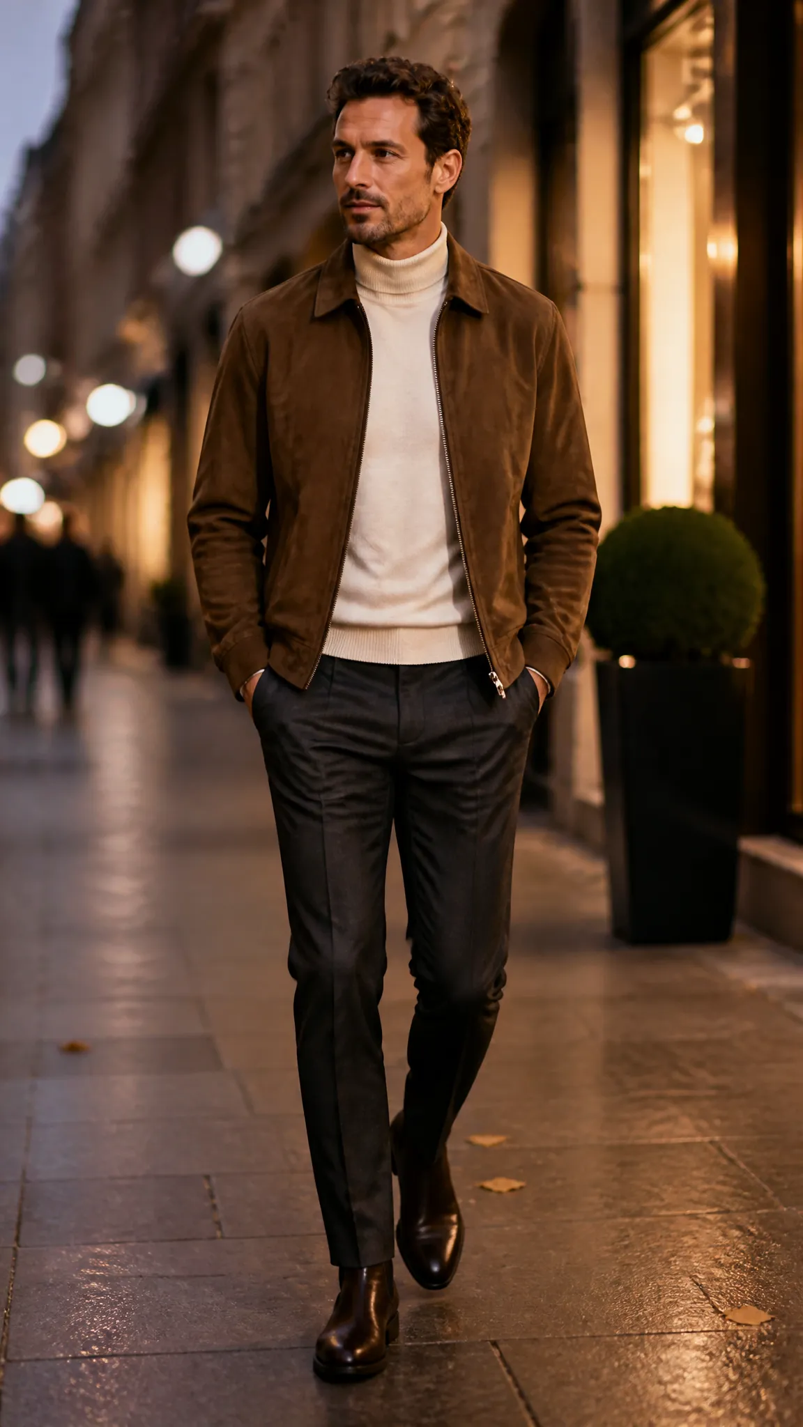 Suede Jacket Over a Mock Neck