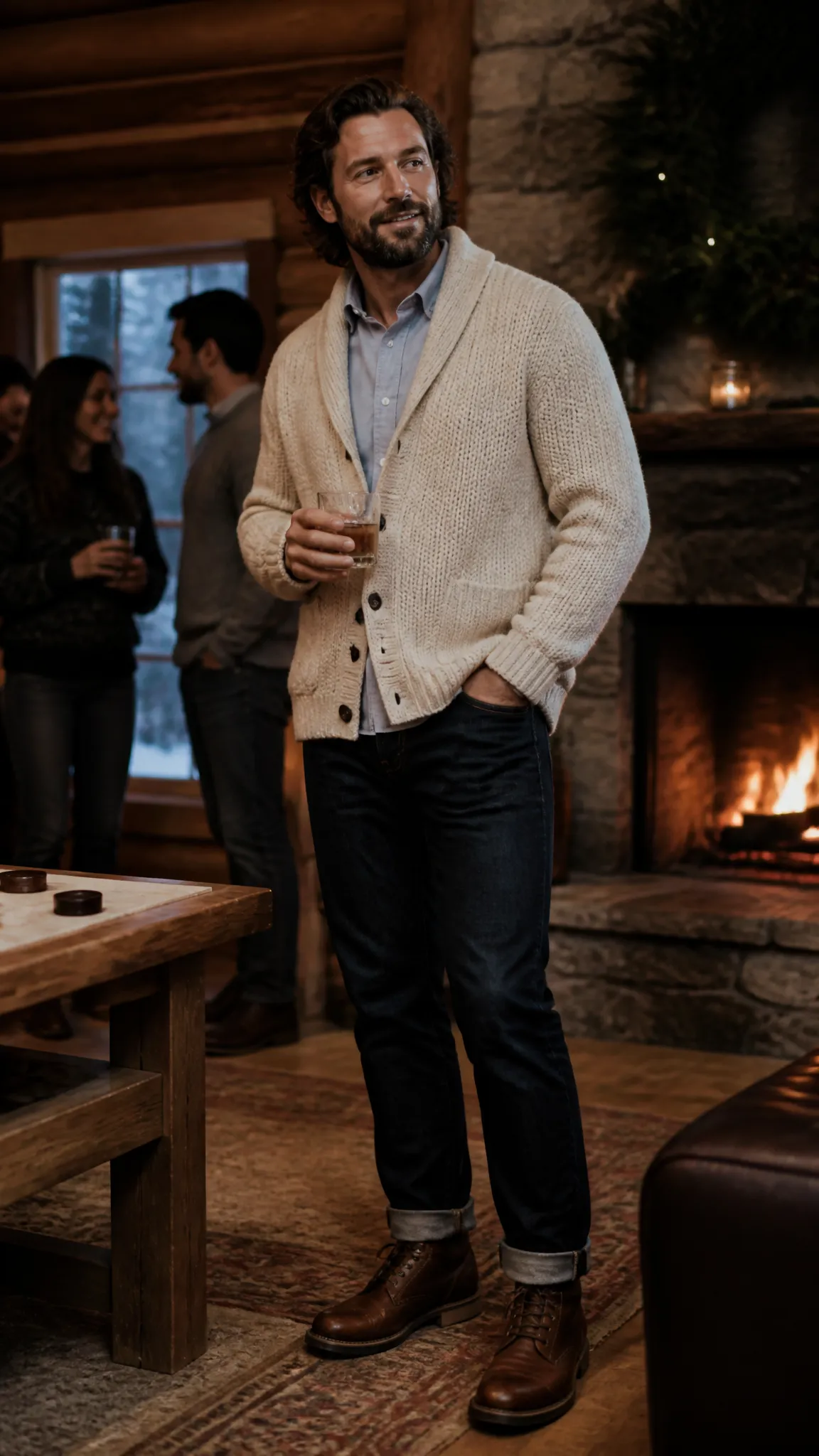 Dark Denim and a Shawl-Collar Cardigan