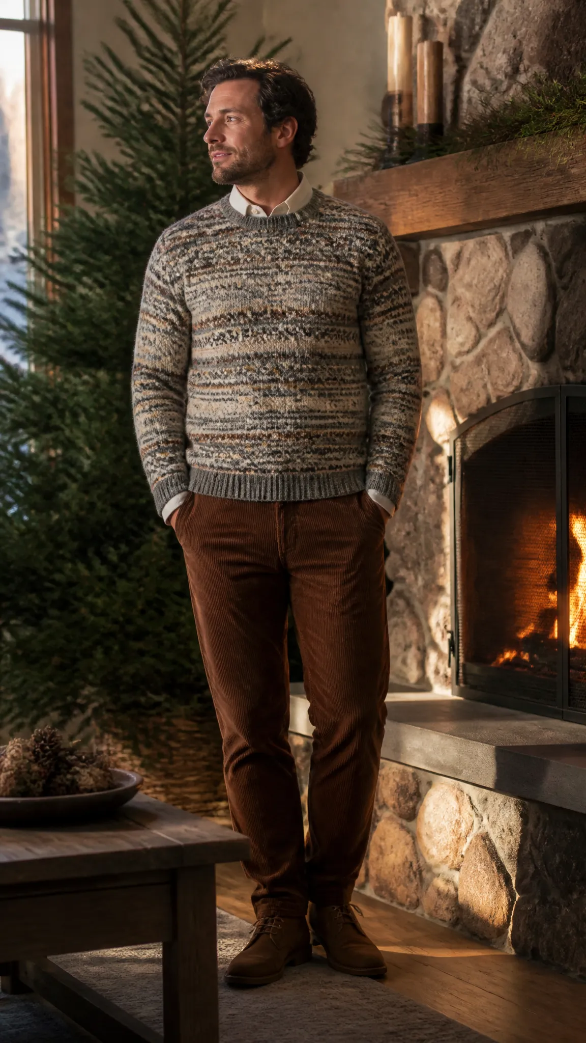 Fair Isle Sweater and Corduroy Pants