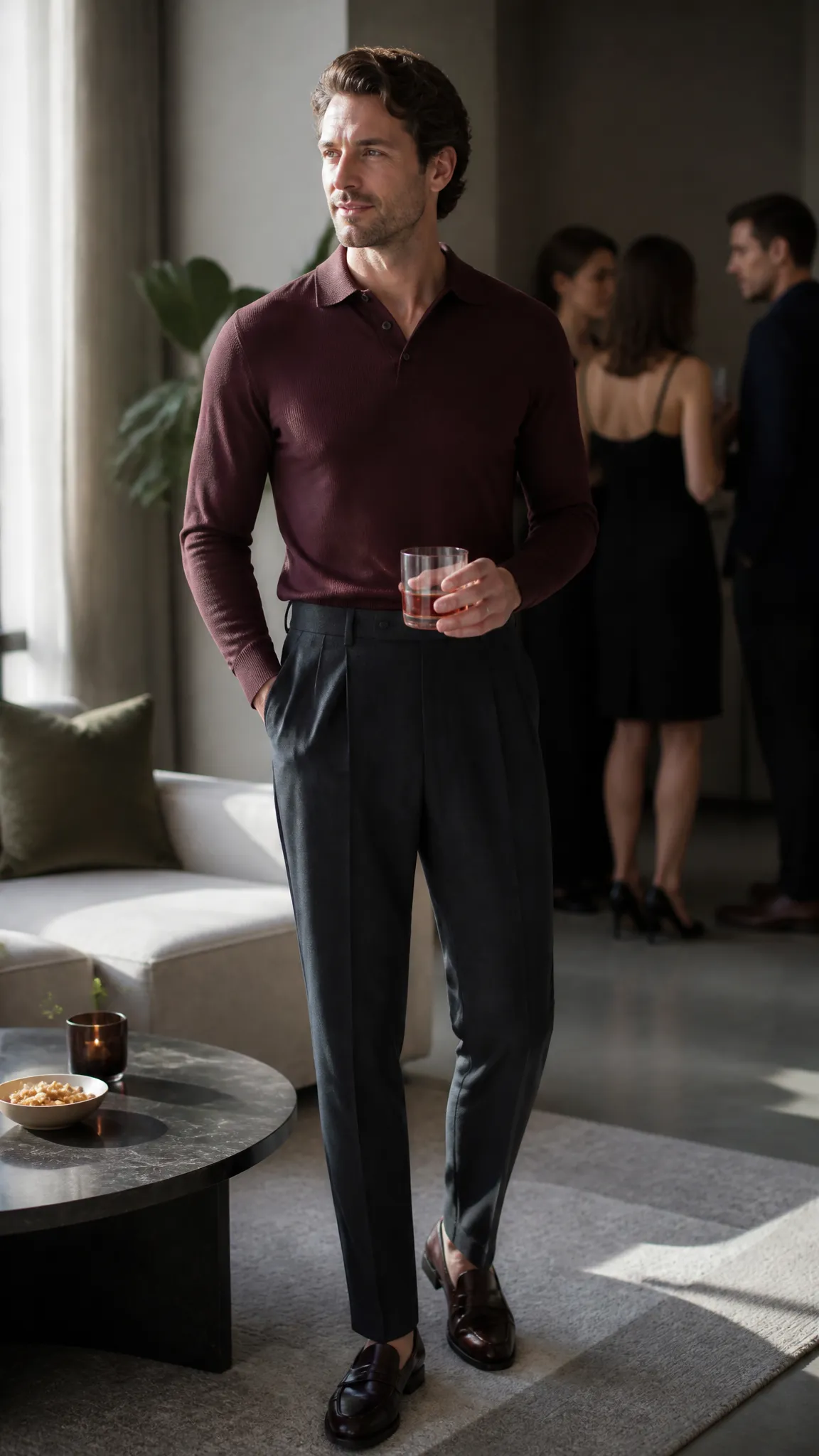 Knit Polo and Pleated Trousers