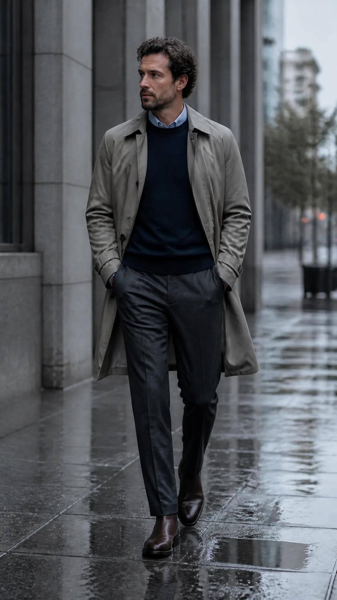 Trench Coat With a Merino Crewneck