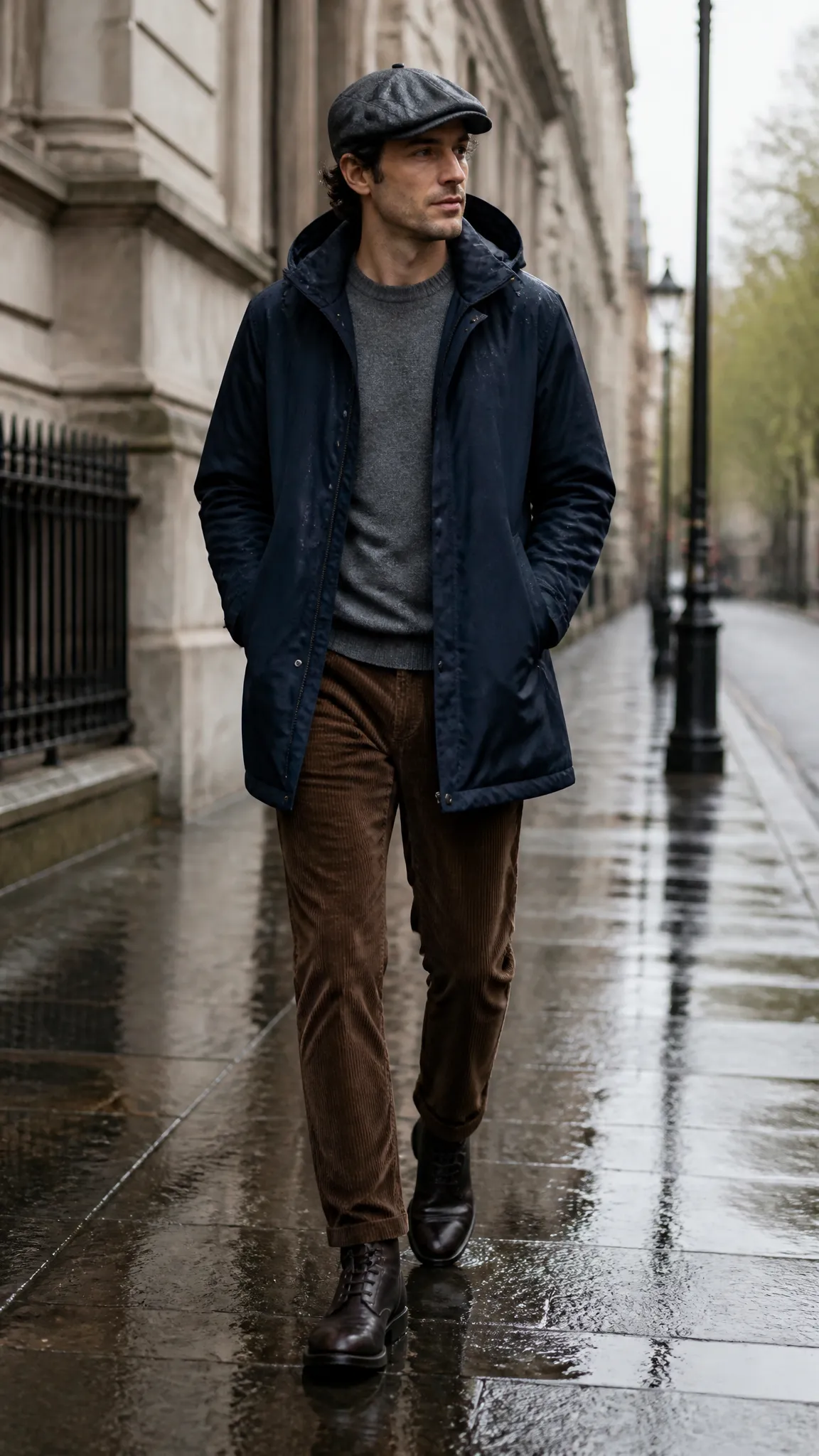 Rain Parka With Corduroy Pants