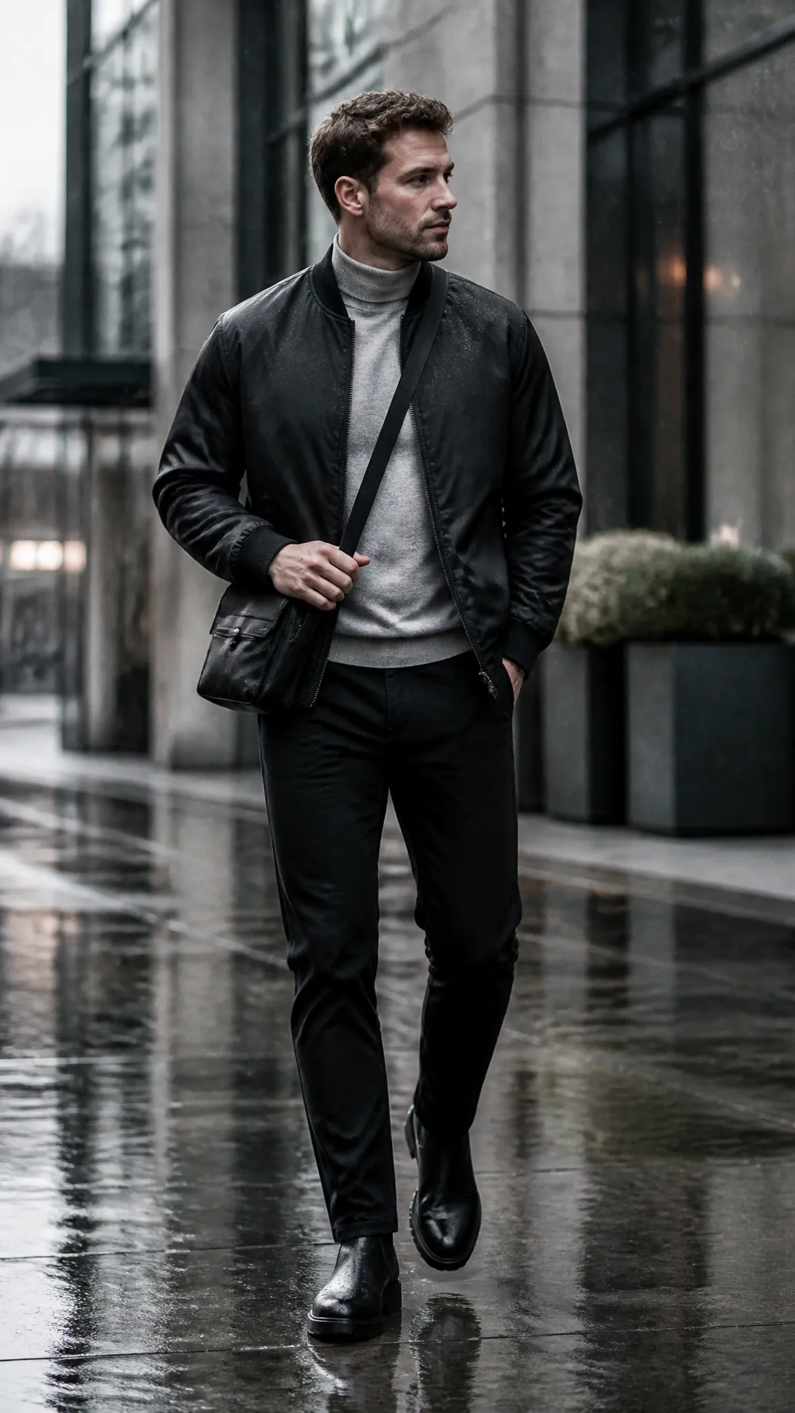 Rain Bomber With Black Jeans