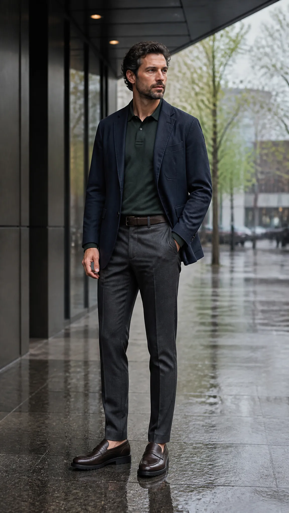 Technical Blazer With a Fine-Knit Polo