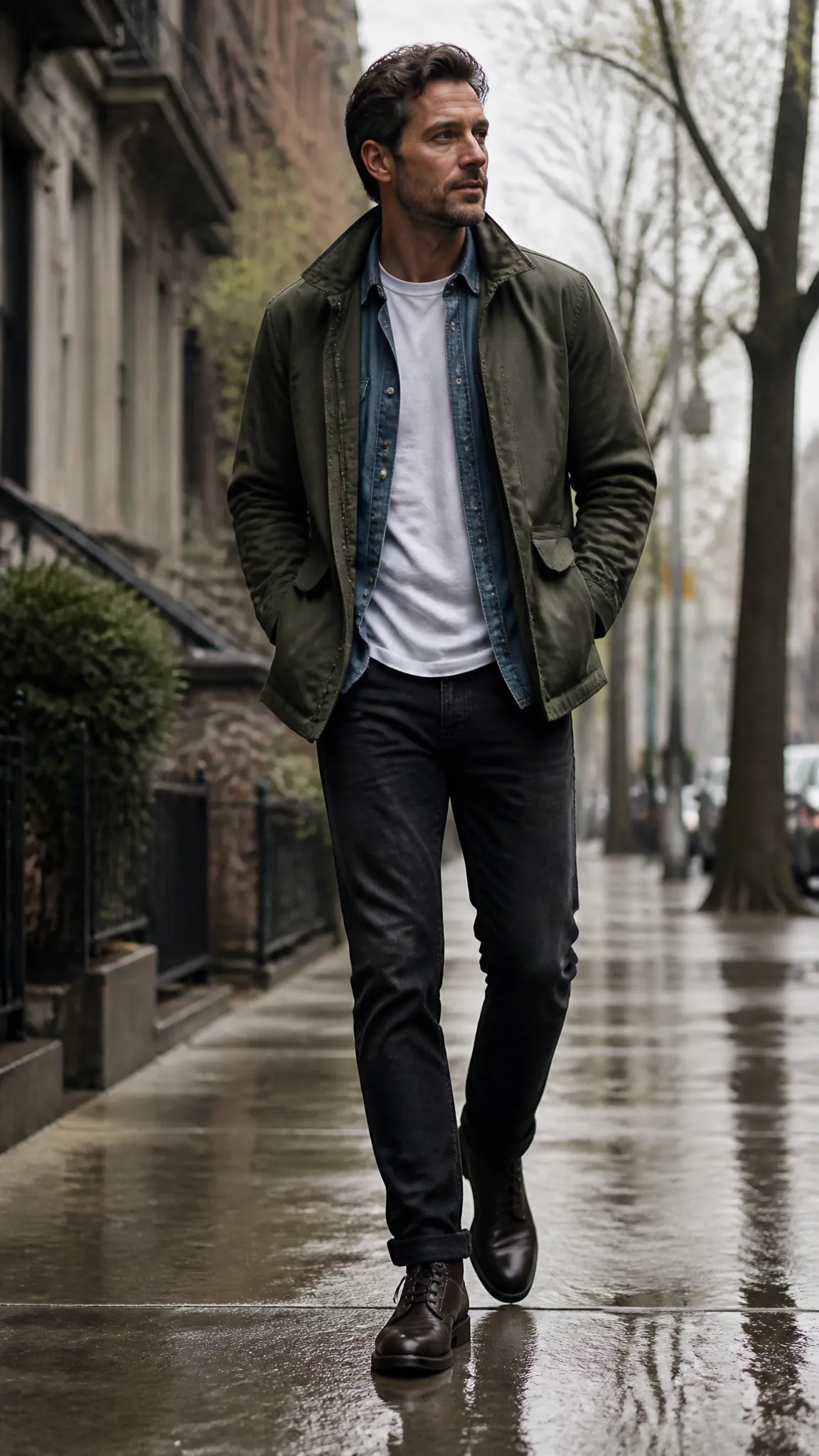 Field Jacket With a Chambray Shirt