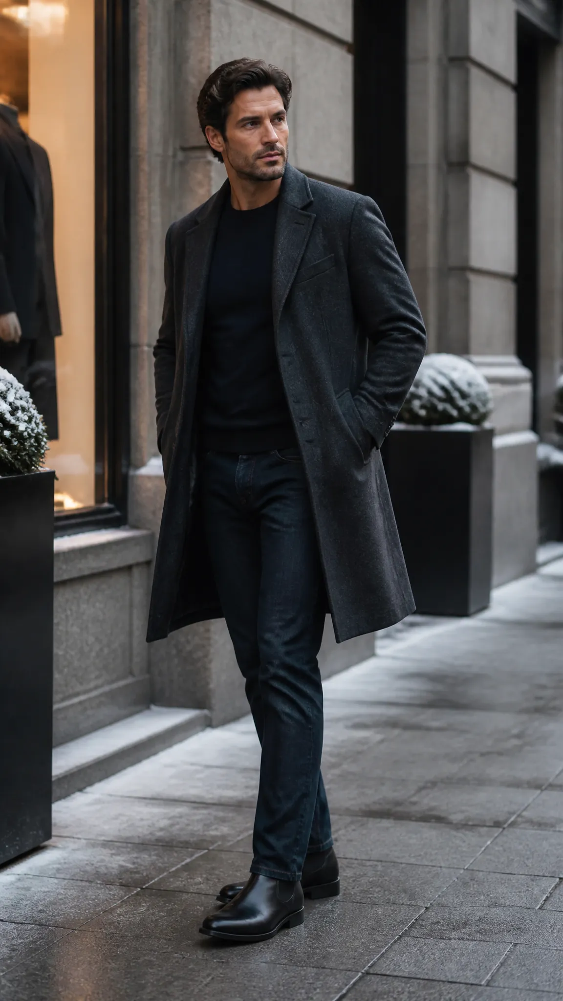 Men's Winter Casual Outfits With a Wool Topcoat
