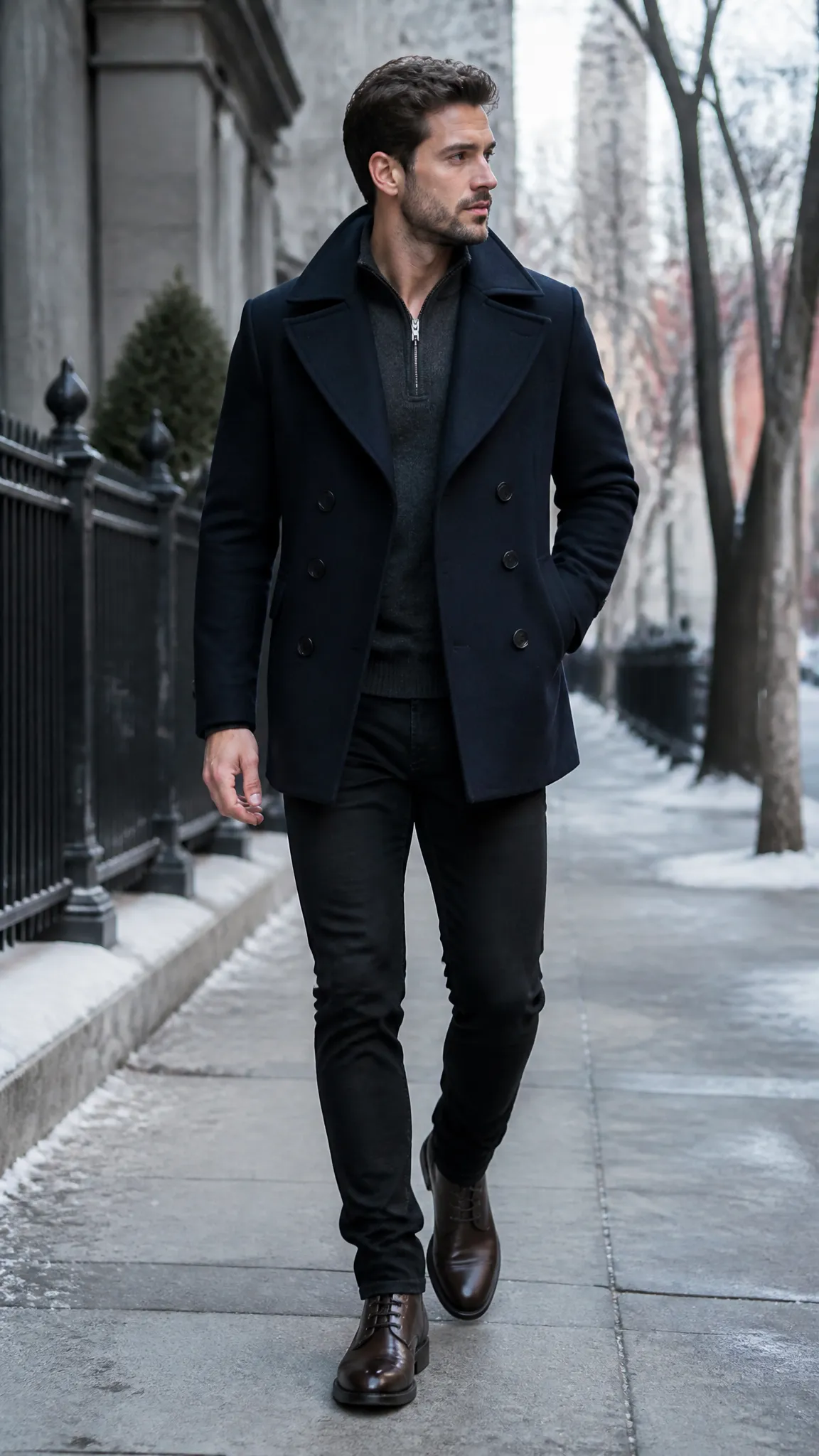 Peacoat and Quarter-Zip Sweater