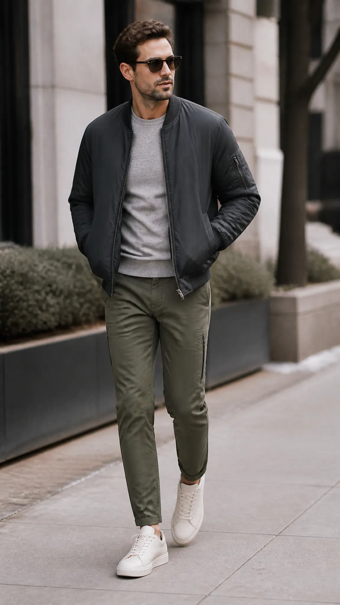 Bomber Jacket With a Crewneck Sweatshirt