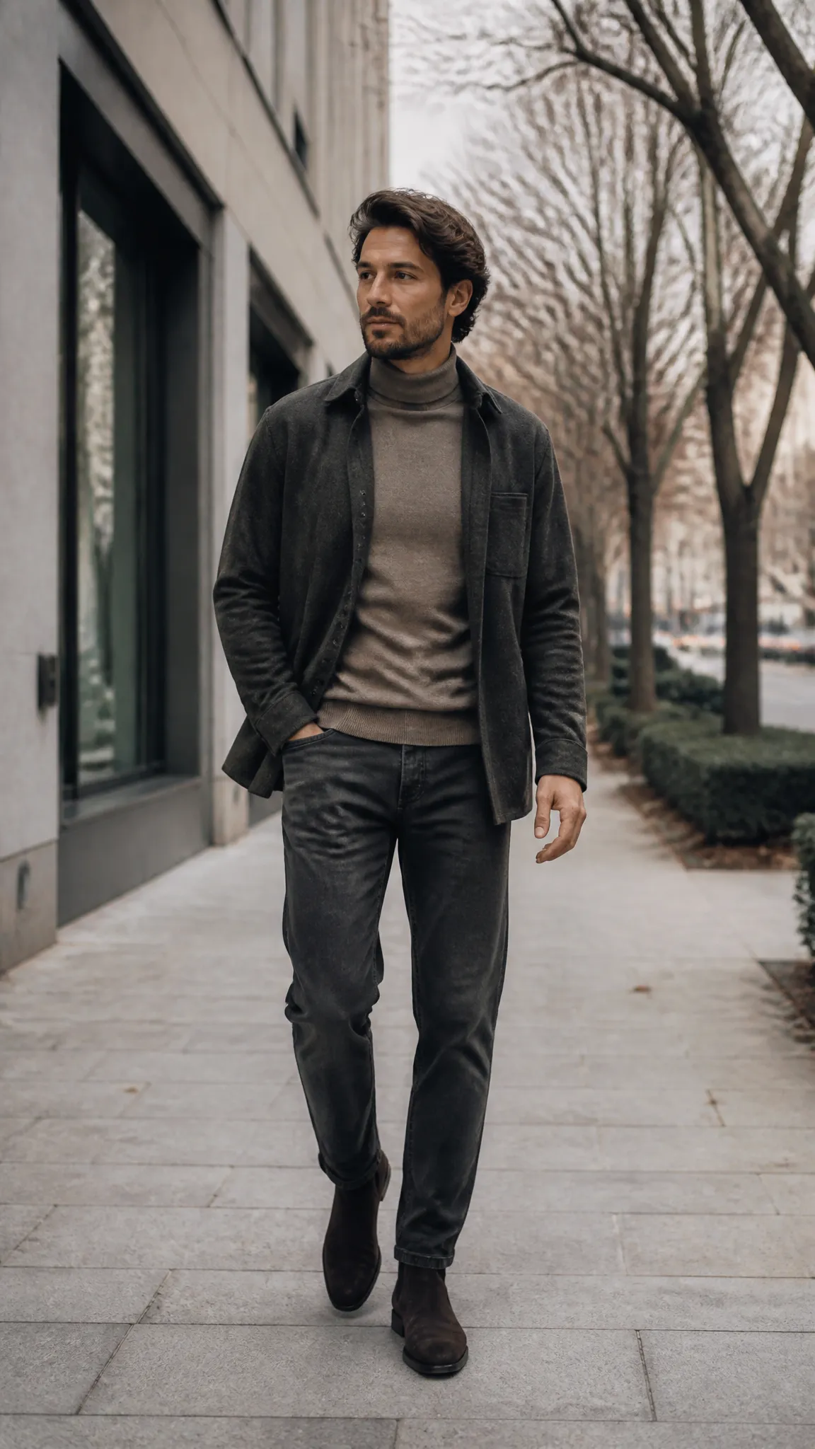 Overshirt With a Turtleneck Base Layer
