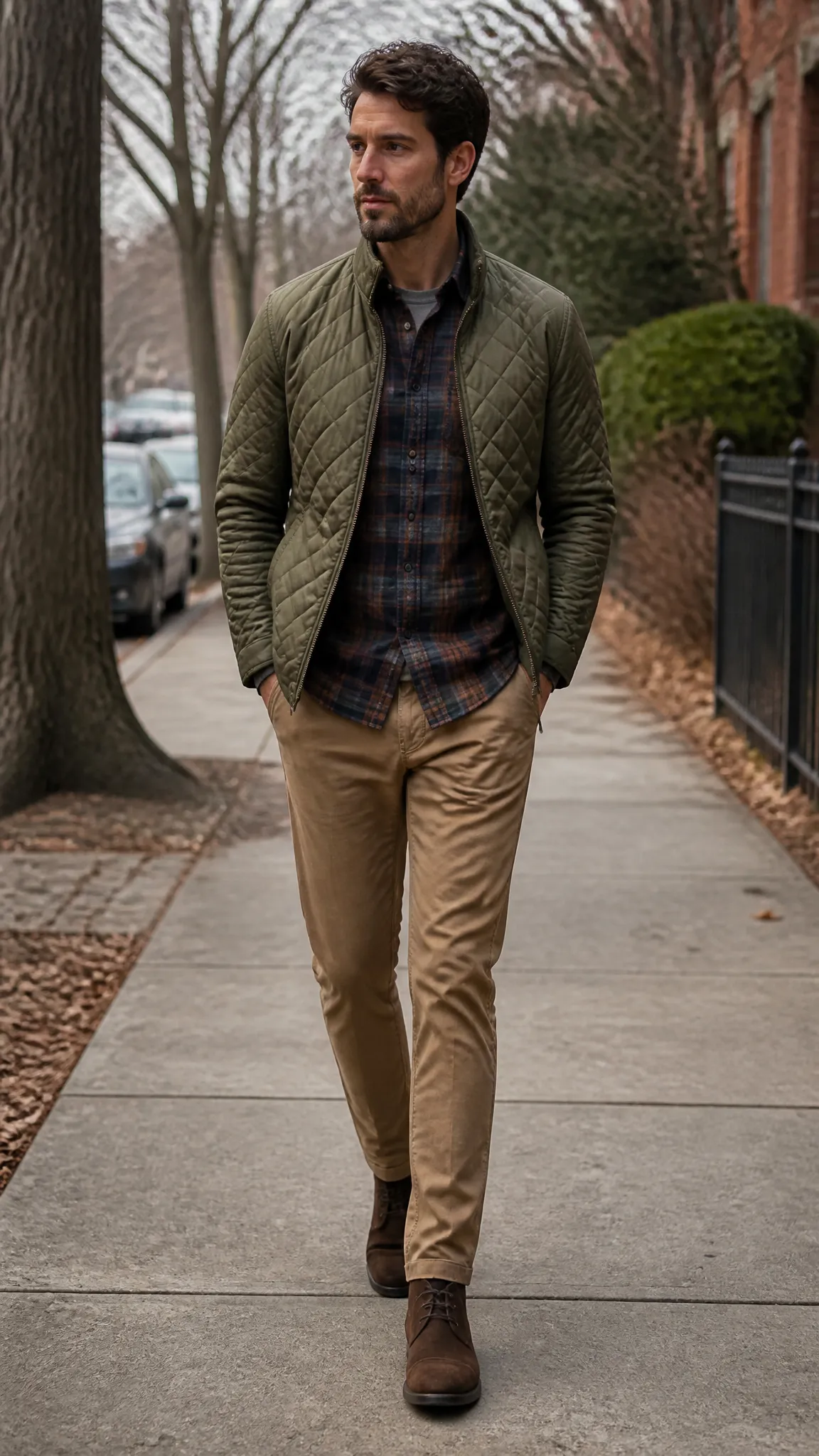Quilted Jacket and Flannel Shirt