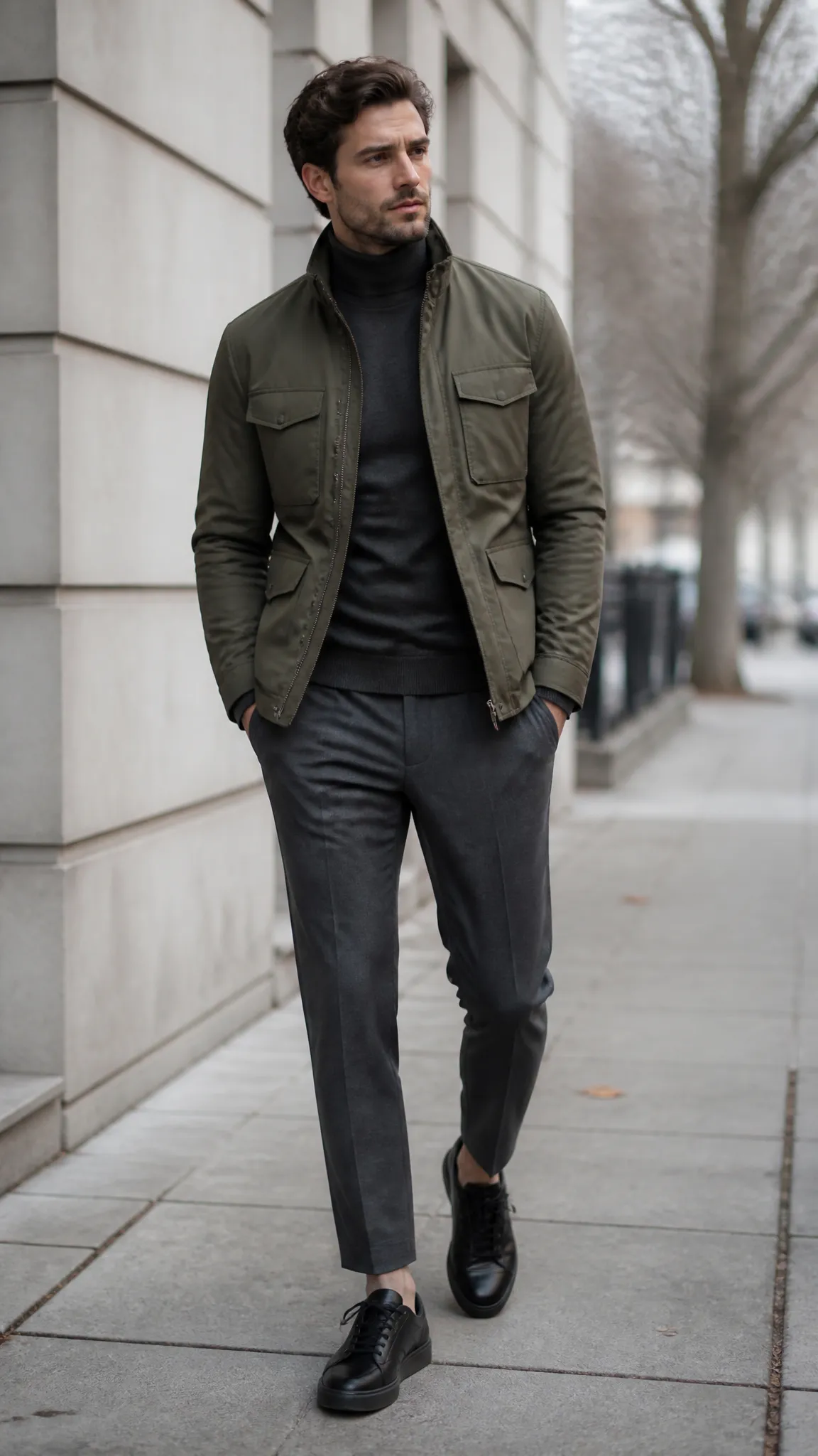 Field Jacket Over a Merino Turtleneck