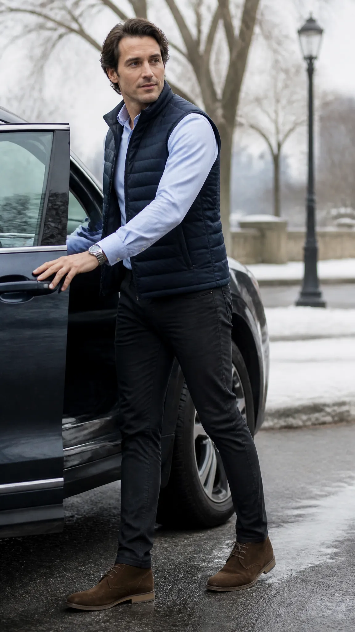 Lightweight Puffer Vest and Oxford Shirt